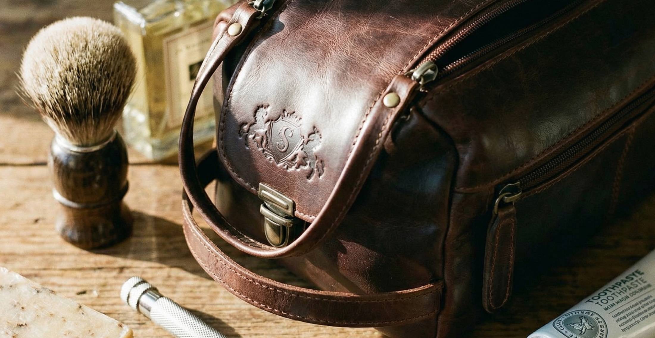 Kulturtasche braun Leder