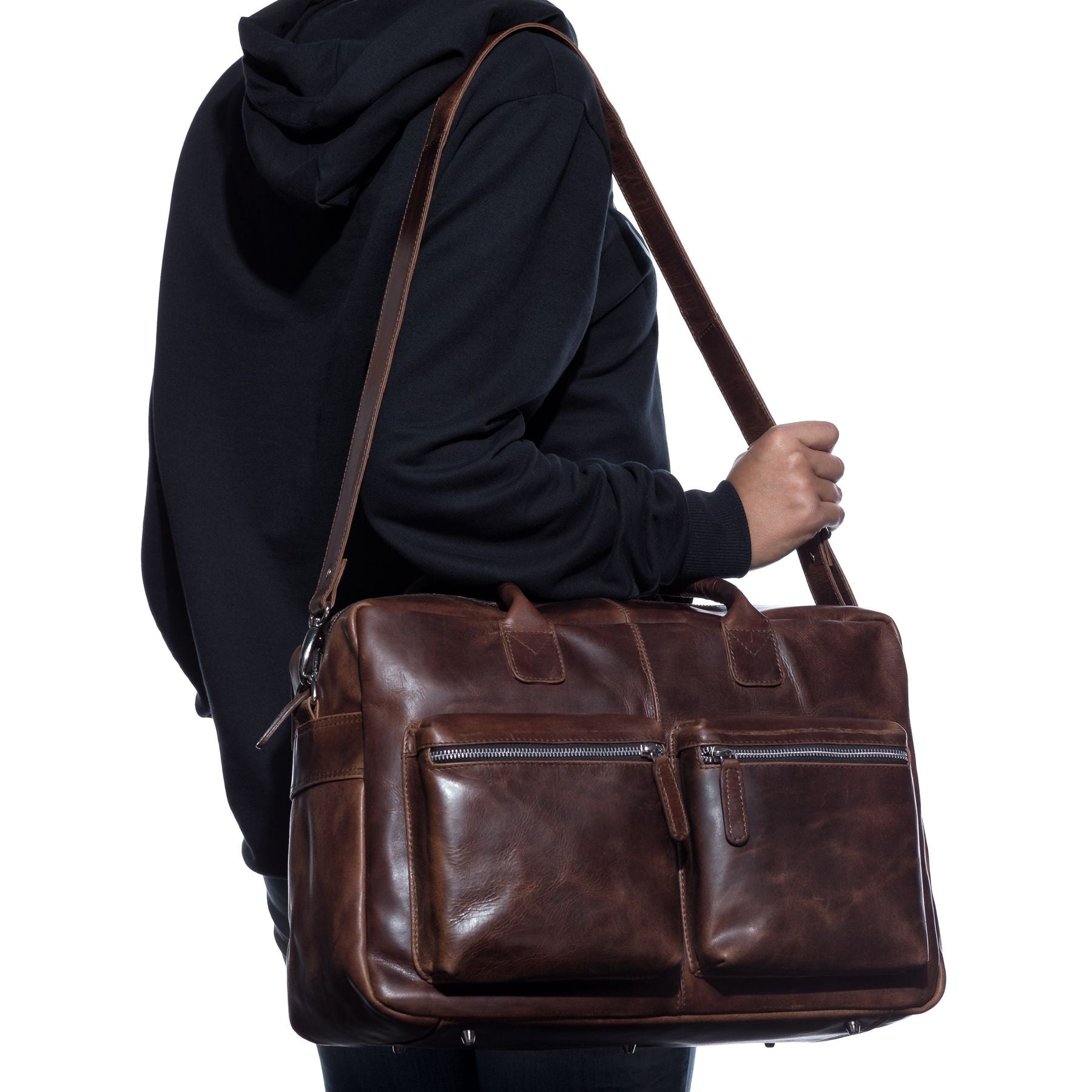 SID & VAIN Laptoptasche Leder XL BRIGHTON braun-cognac 8960