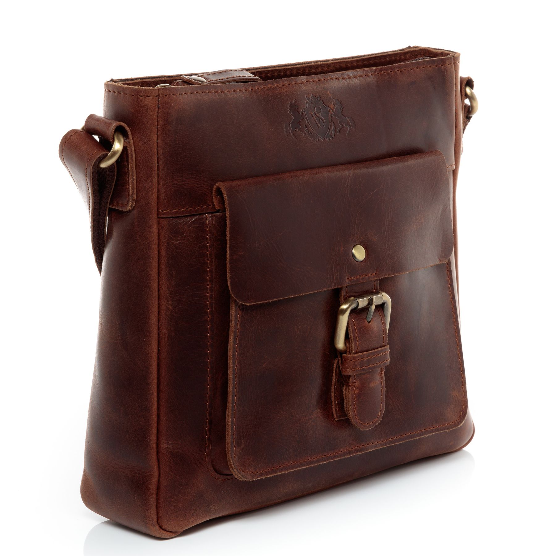 SID & VAIN Schultertasche Leder & Umhängetasche Leder klein YALE braun-cognac 10662