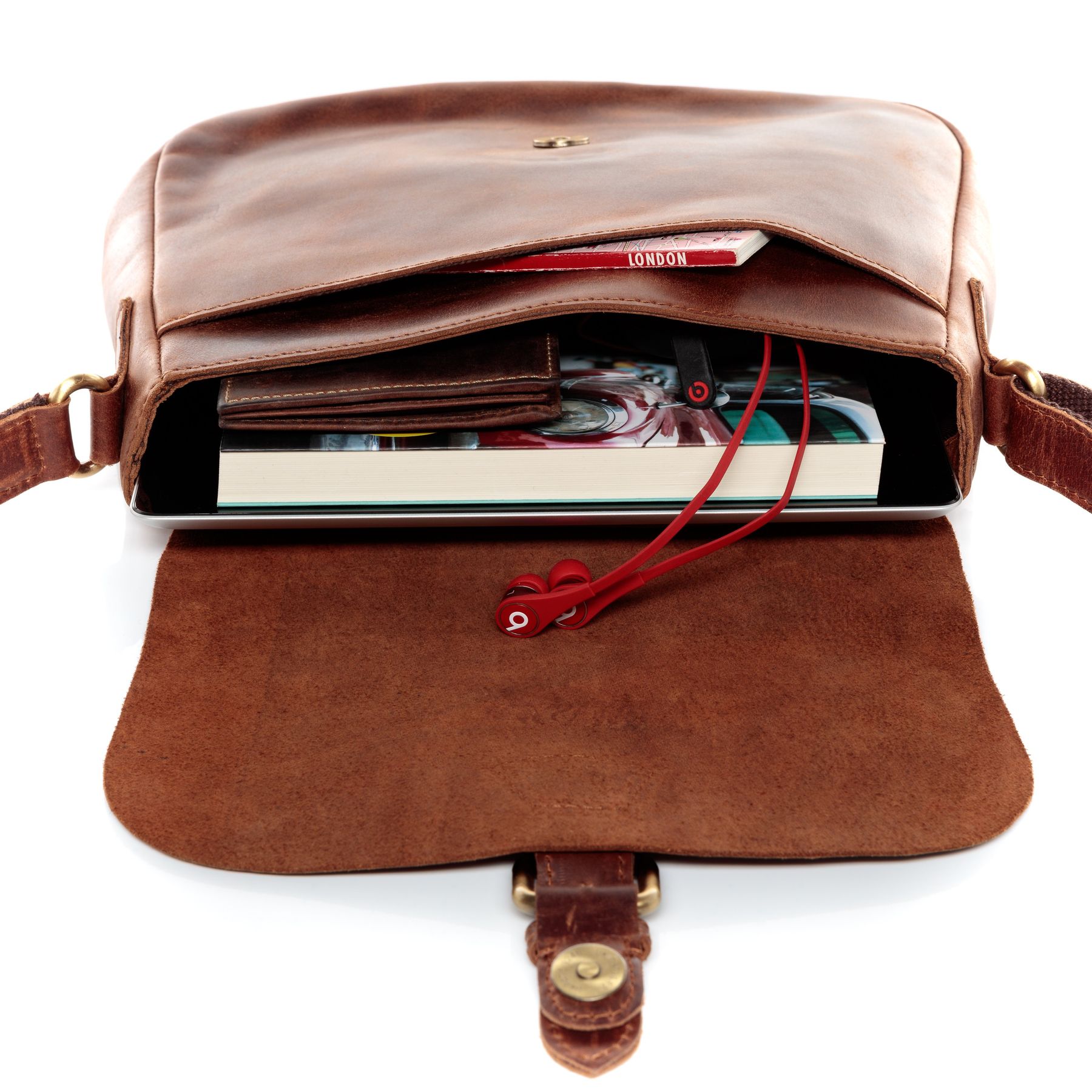 SID & VAIN Schultertasche Leder & Umhängetasche Leder YALE braun-cognac 10673