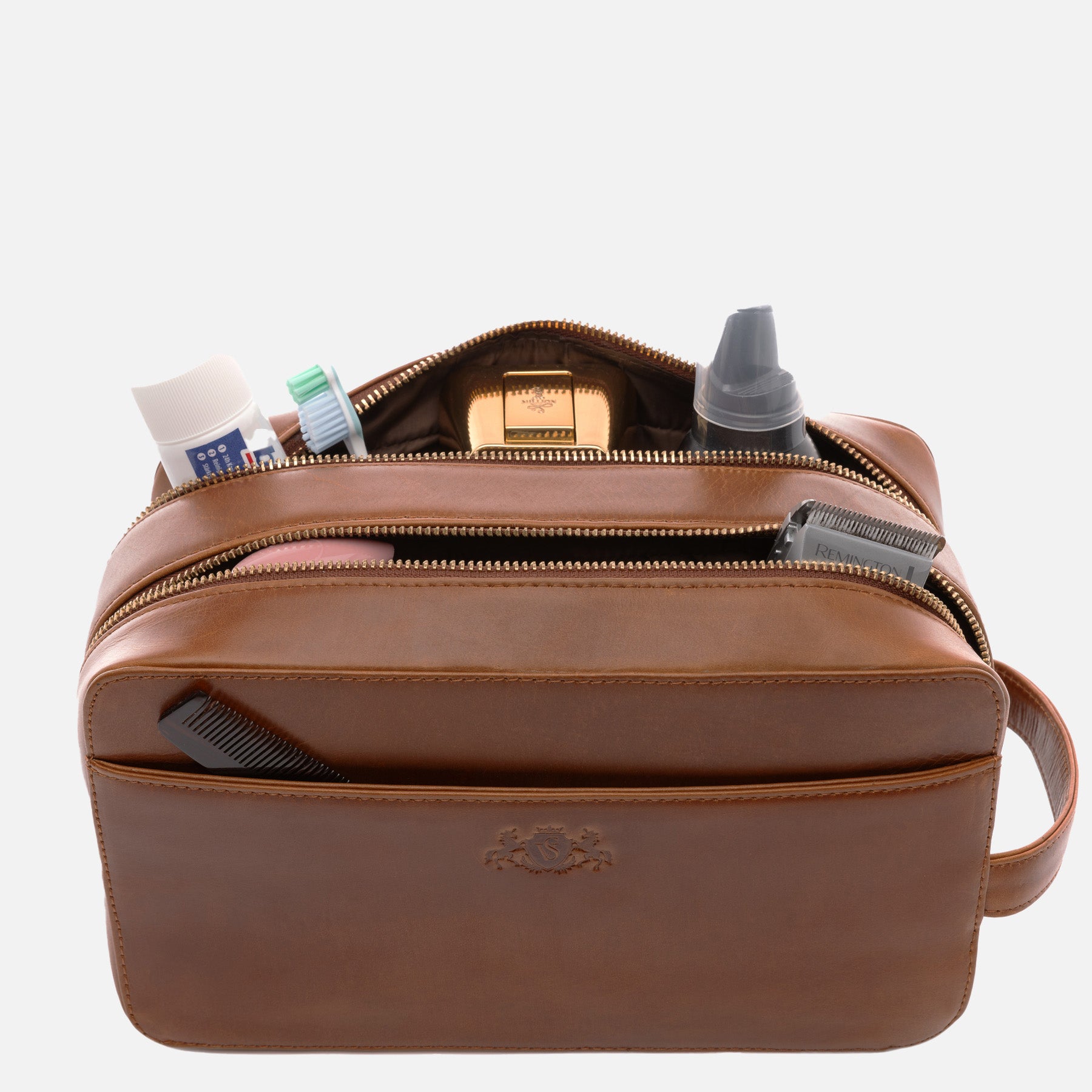 Kulturtasche QUENTIN Leder hellbraun