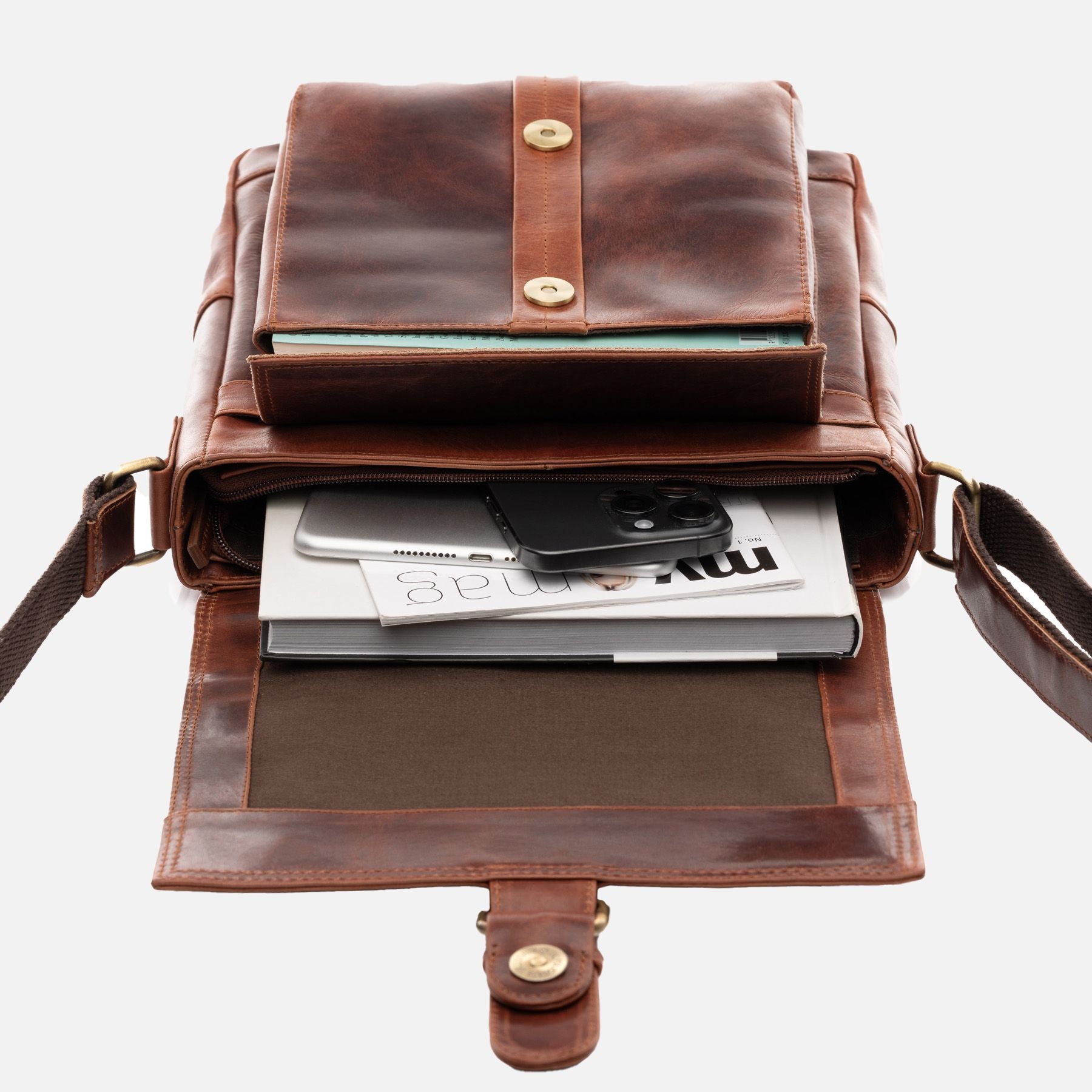 Schultertasche NICO Natur-Leder braun
