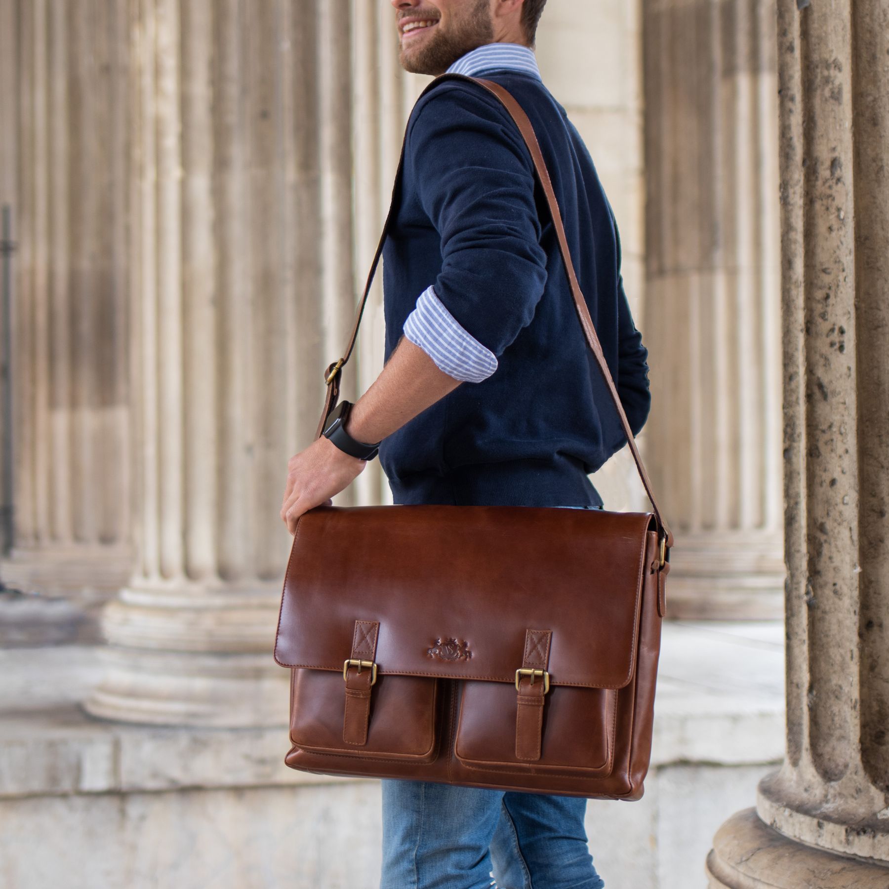 SID & VAIN Aktentasche Leder XL HARVORD braun-cognac 31405