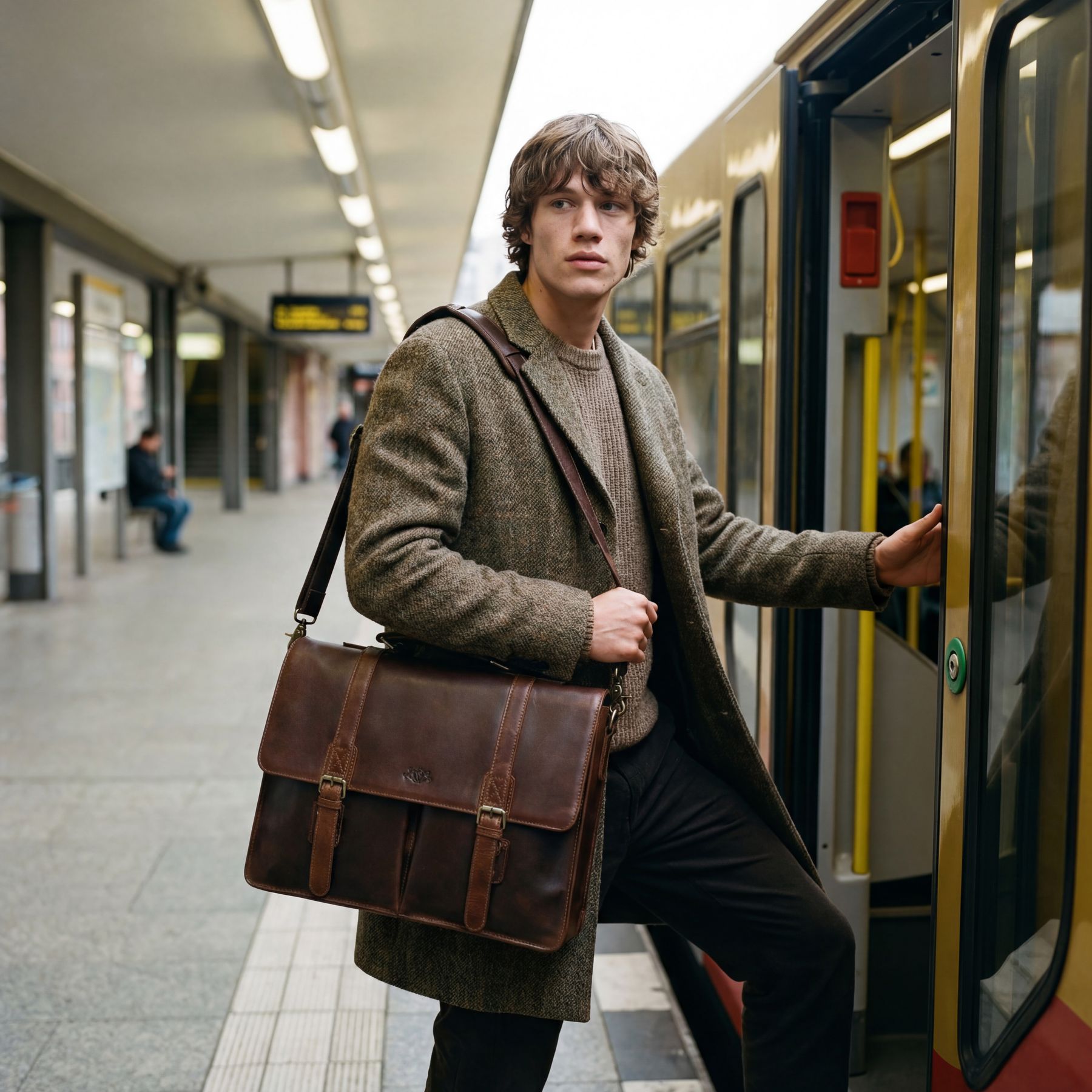 SID & VAIN Aktentasche Leder XL HARVORD braun-cognac