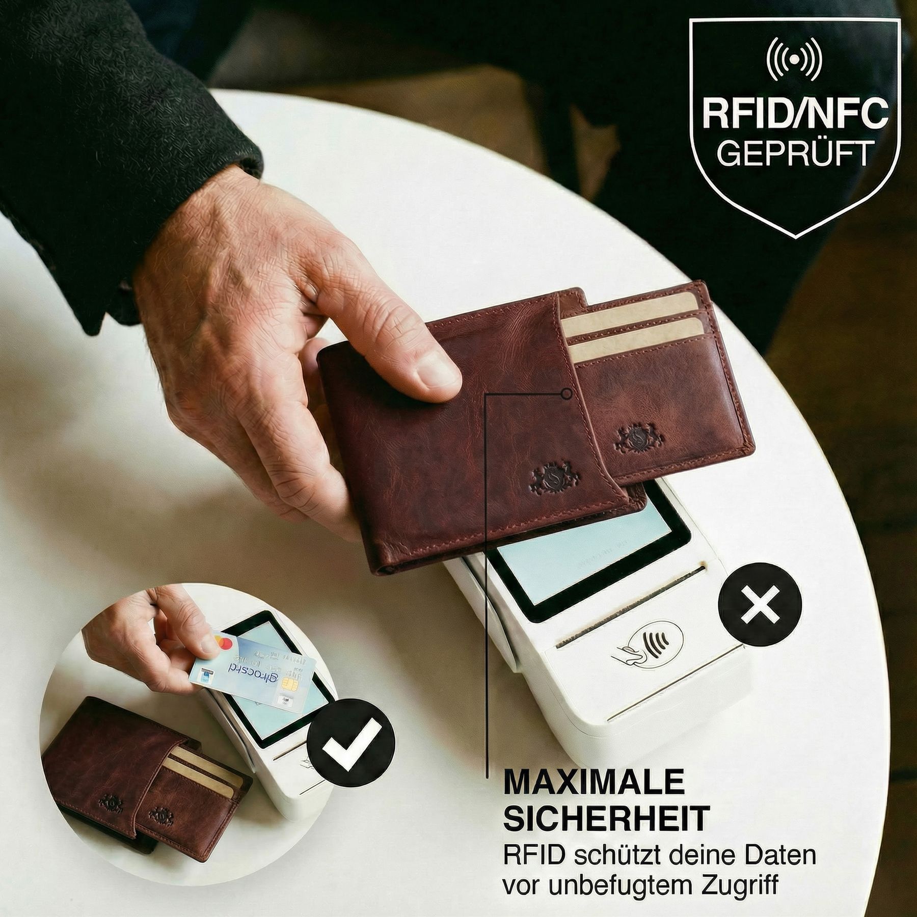 Geldbörse 2 in 1 mit Kartenhalter JACOB Leder braun