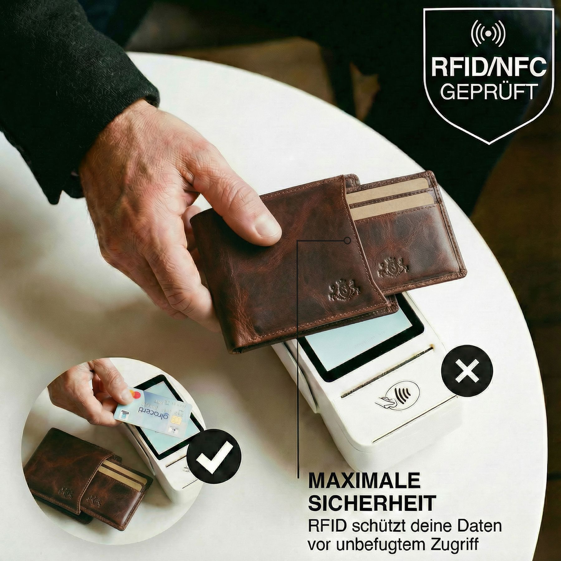 Geldbörse 2 in 1 mit Kartenhalter JACOB Leder braun