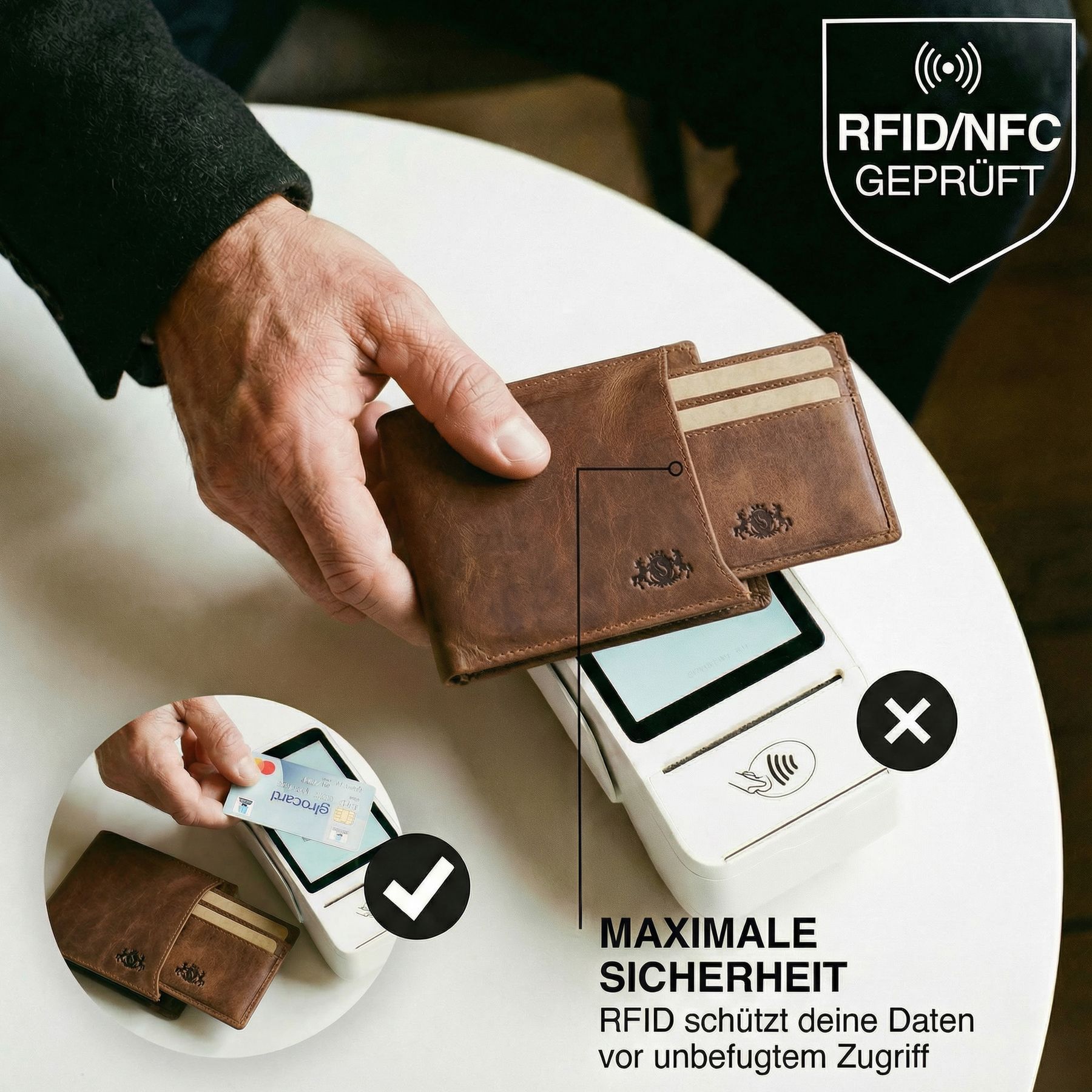 Geldbörse 2 in 1 mit Kartenhalter JACOB Leder braun
