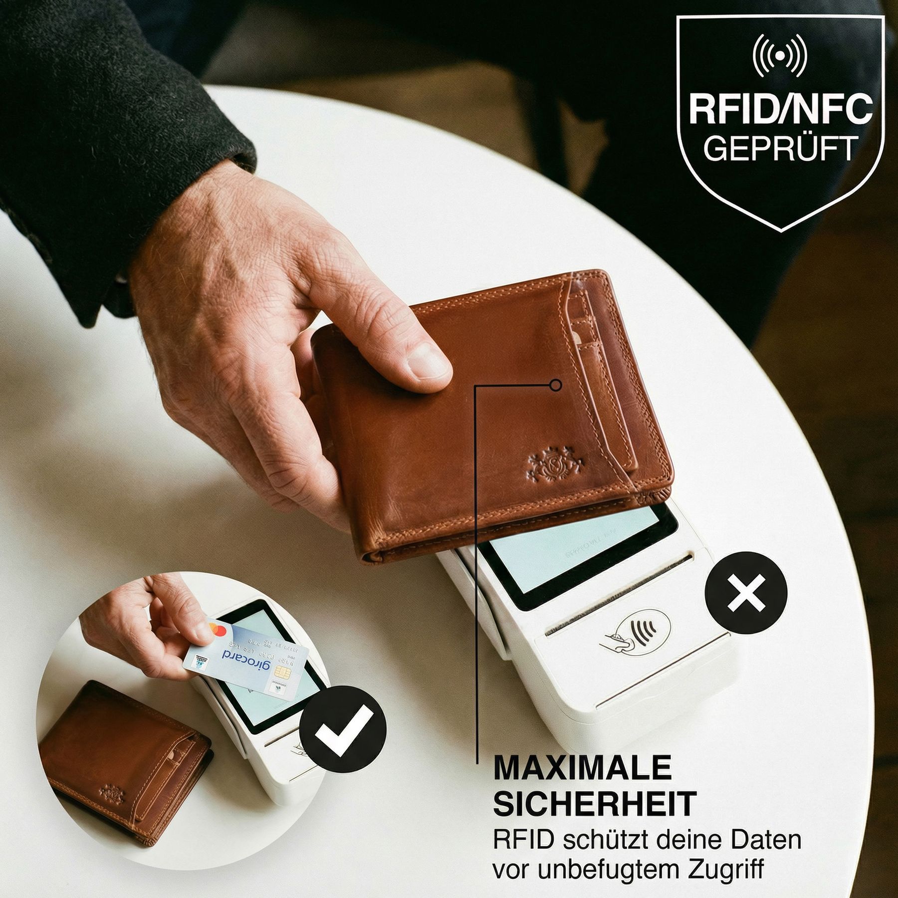 Geldbörse 2 in 1 mit Kartenhalter JACOB Leder braun
