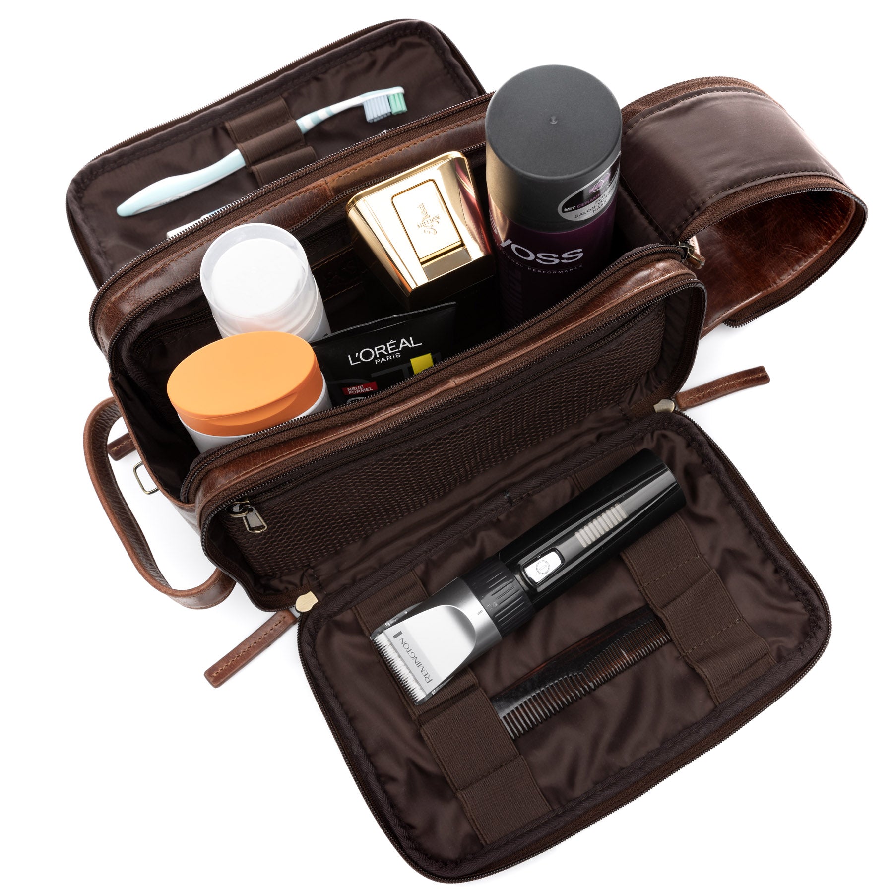 SID & VAIN Kulturbeutel Leder LOUIS braun-cognac oder schwarz 39108