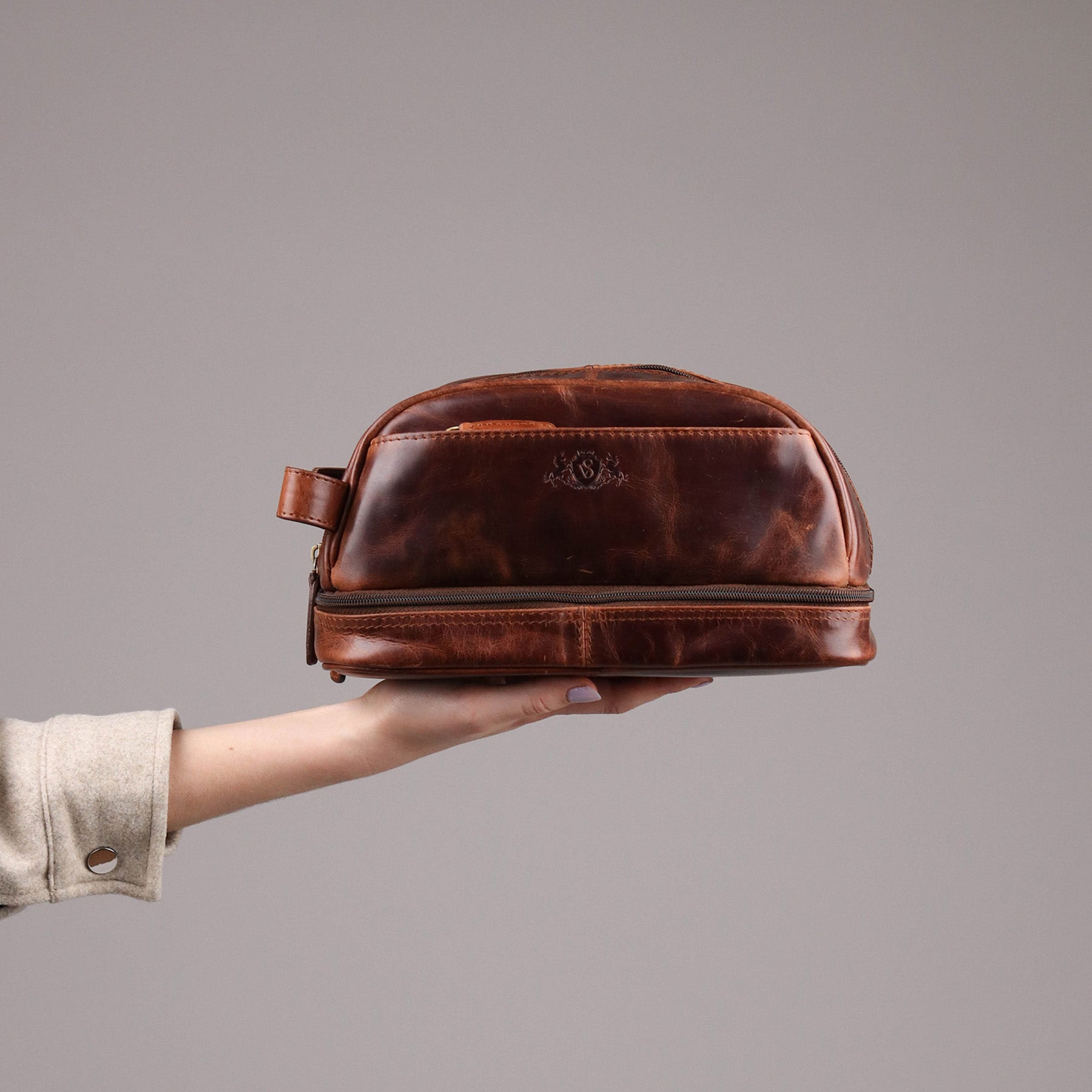 SID & VAIN Kulturtasche Leder ALEX braun Kulturbeutel 50121