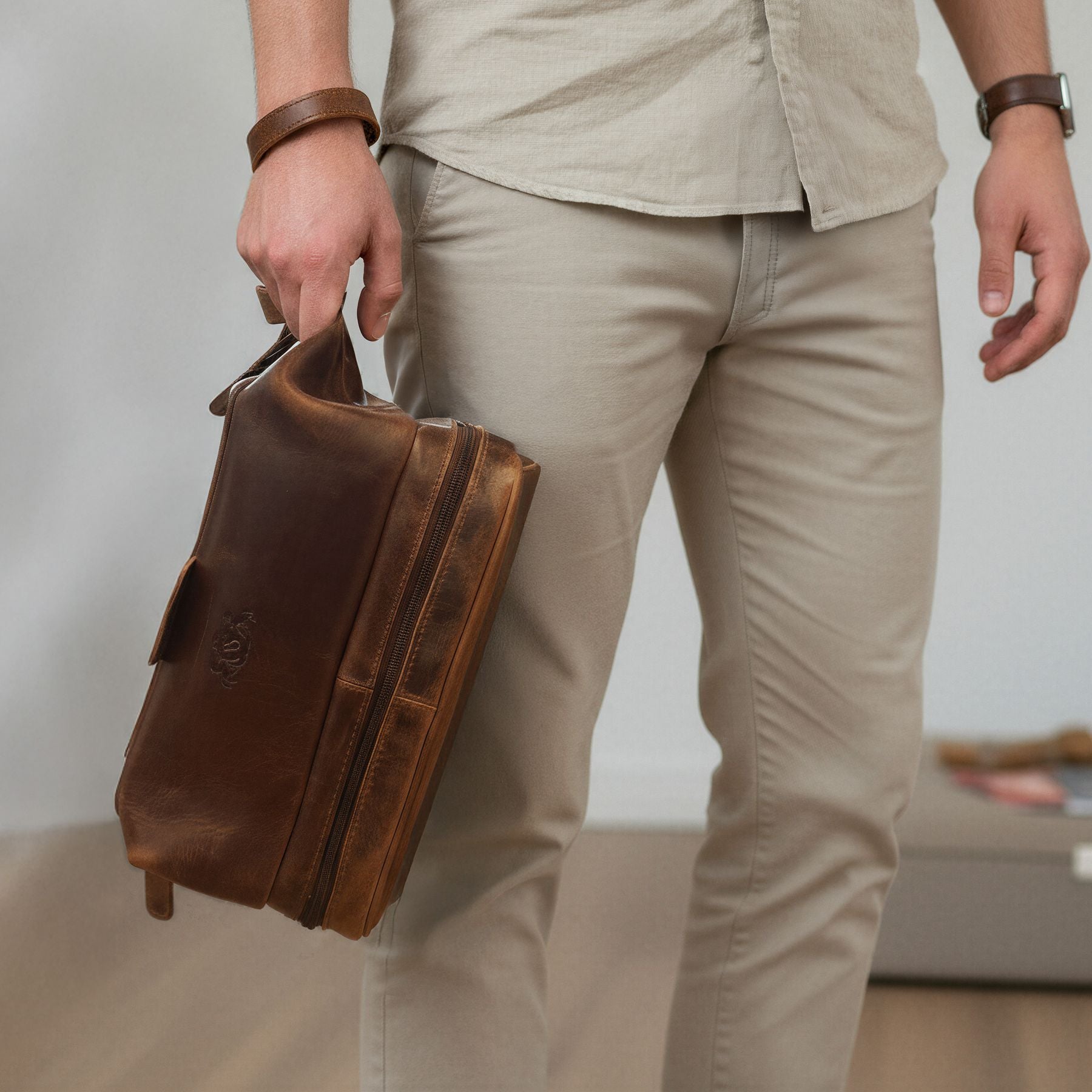 SID & VAIN Kulturbeutel Leder NOTTINGHAM braun-cognac Patina