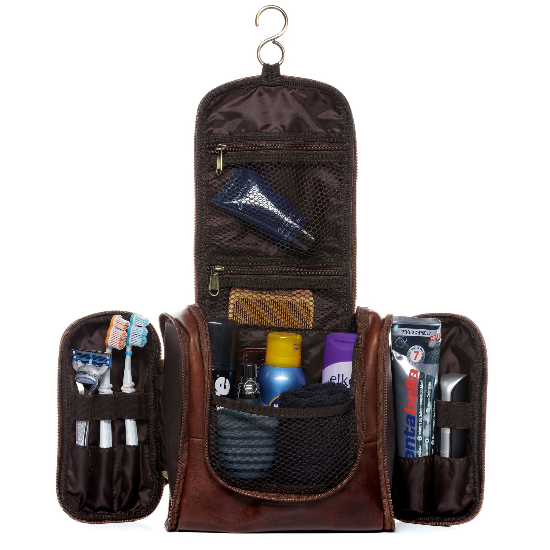 SID & VAIN Kulturbeutel Leder DEXTER braun-cognac 21756