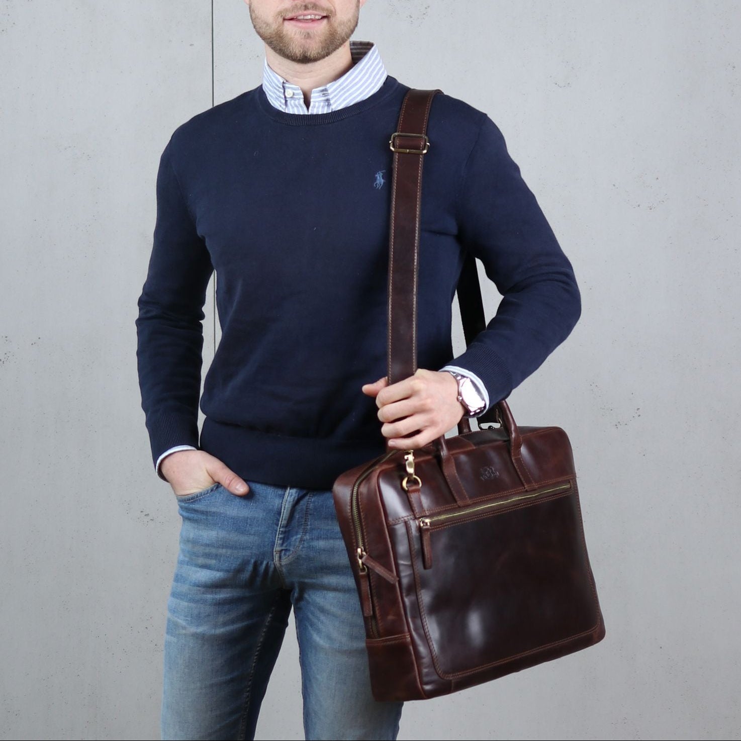 SID & VAIN Laptoptasche Leder DIXON braun-cognac 33032