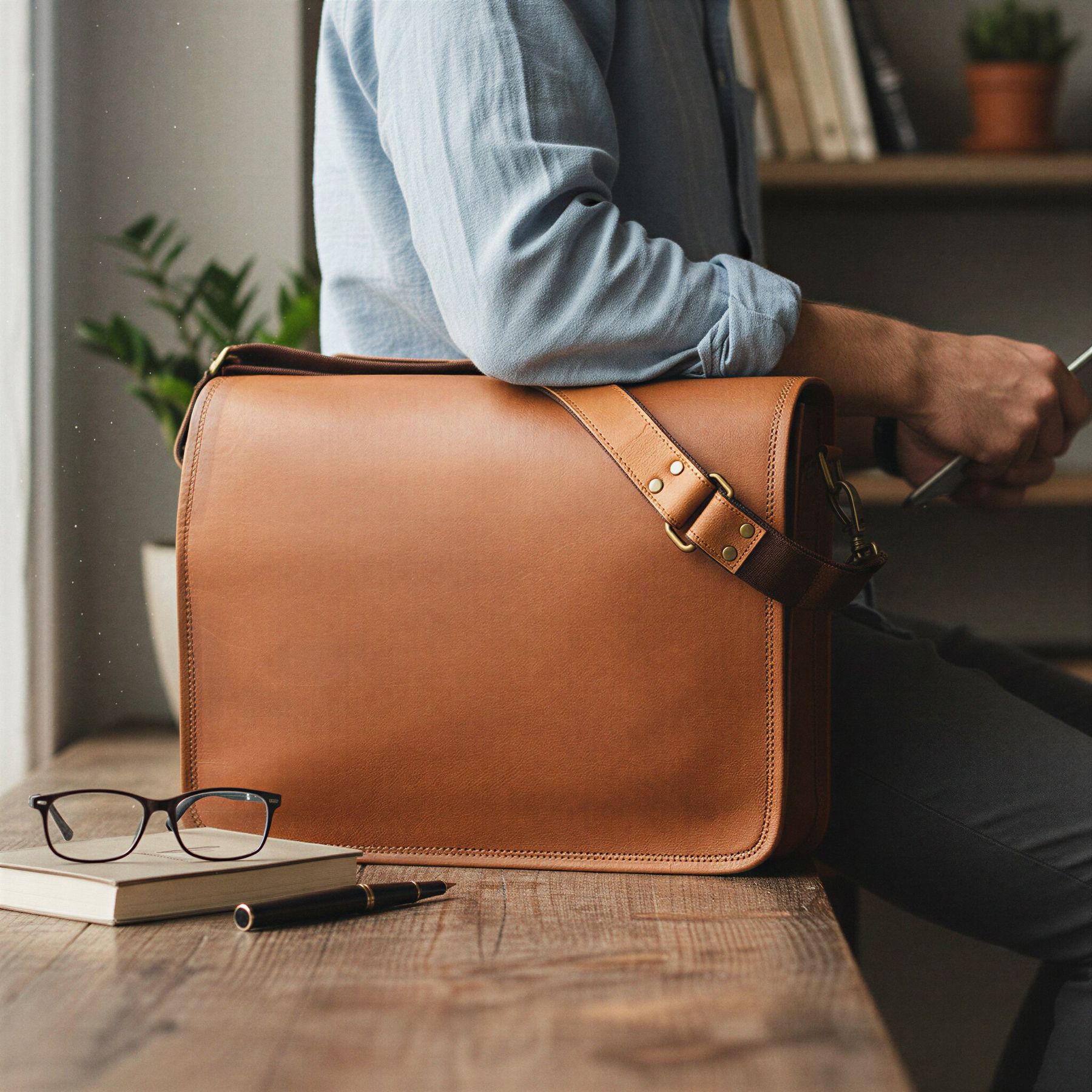 Umhängetasche Messenger Bag CAMDEN Leder hellbraun