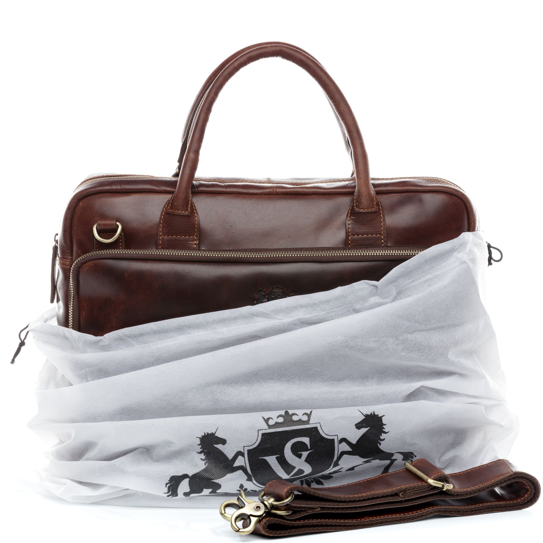 SID & VAIN Laptoptasche Leder XL RYAN braun-cognac 21633
