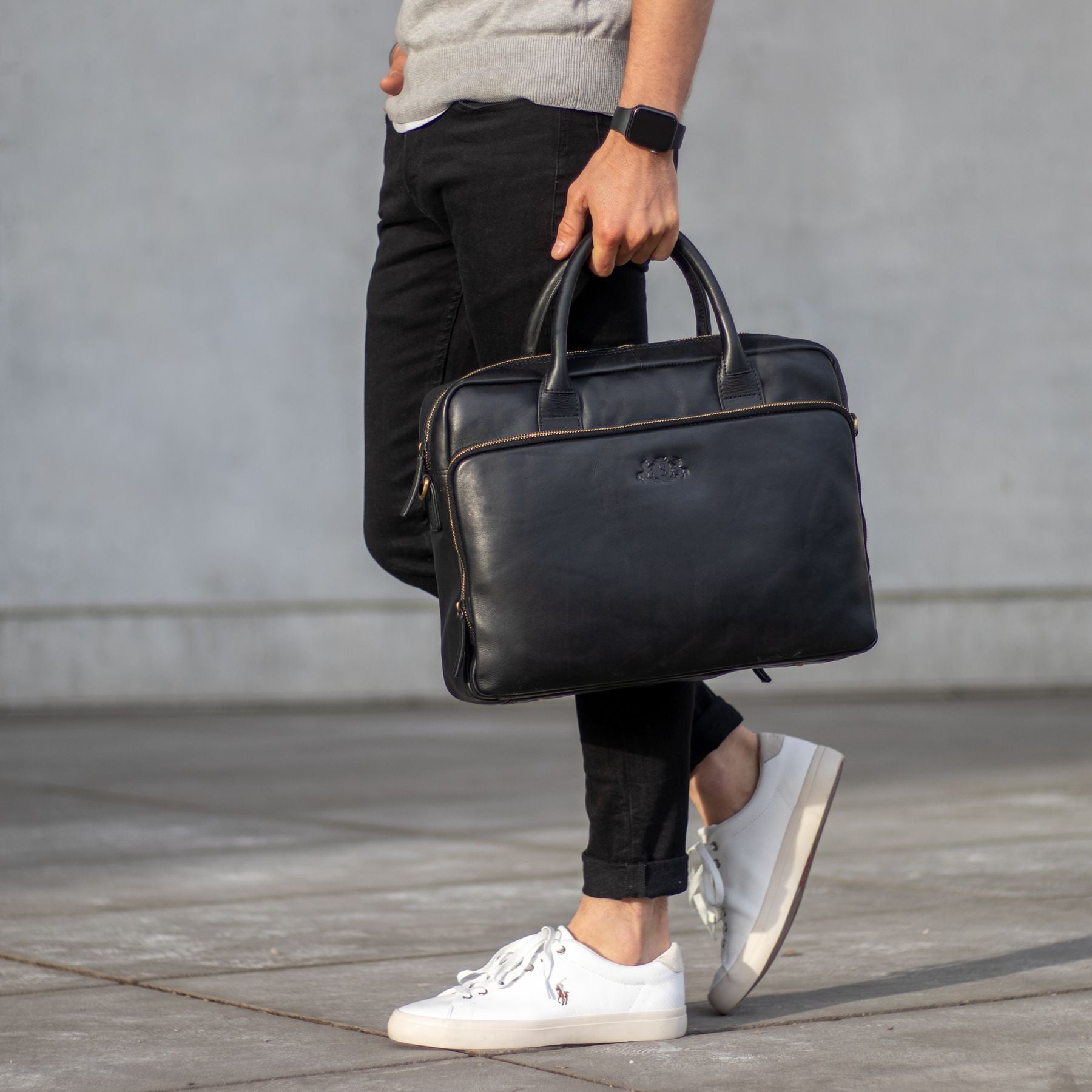 SID & VAIN Laptoptasche Leder XL RYAN schwarz 28883