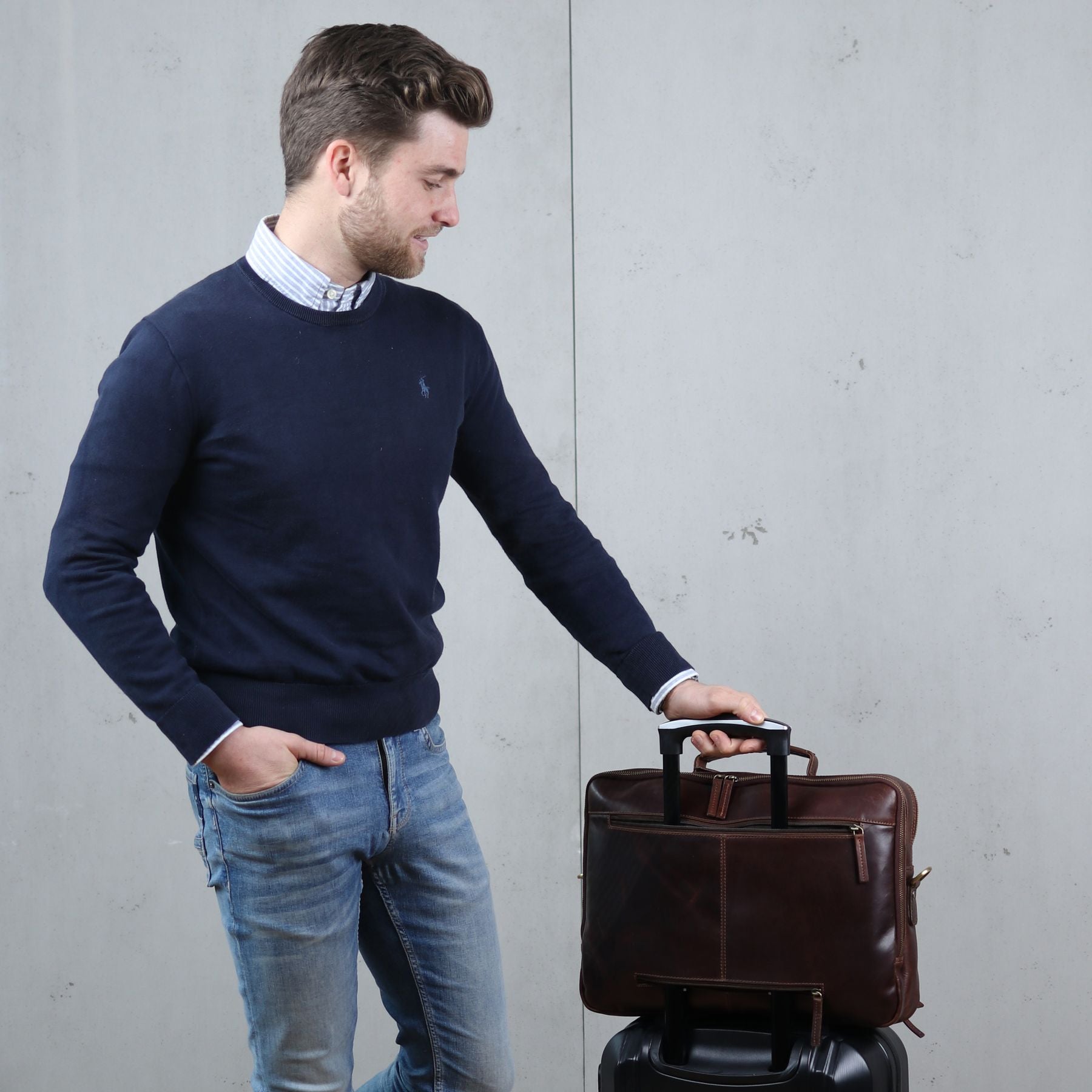 SID & VAIN Laptoptasche Leder XL RYAN braun-cognac 33038