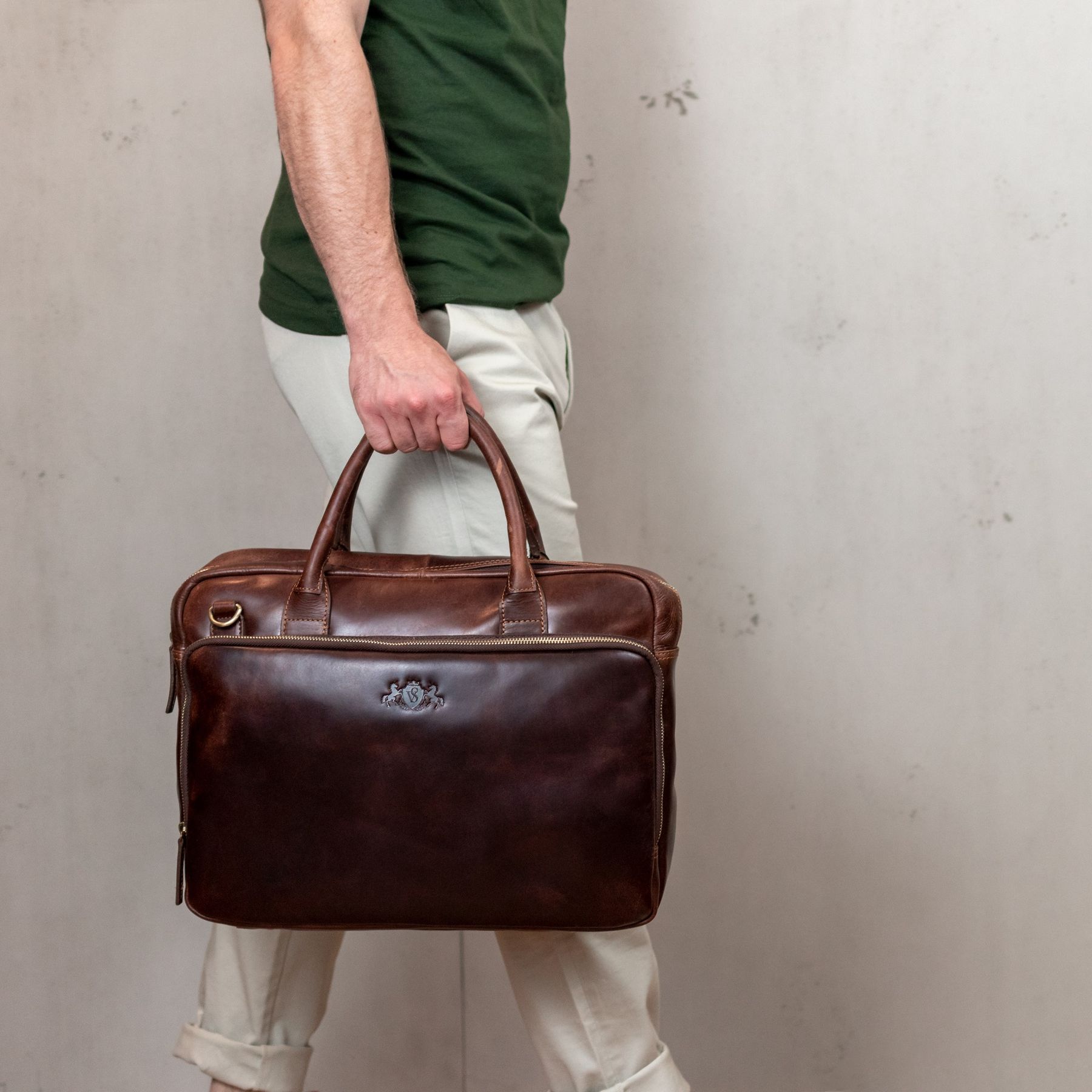 SID & VAIN Laptoptasche Leder XL RYAN braun-cognac 32667