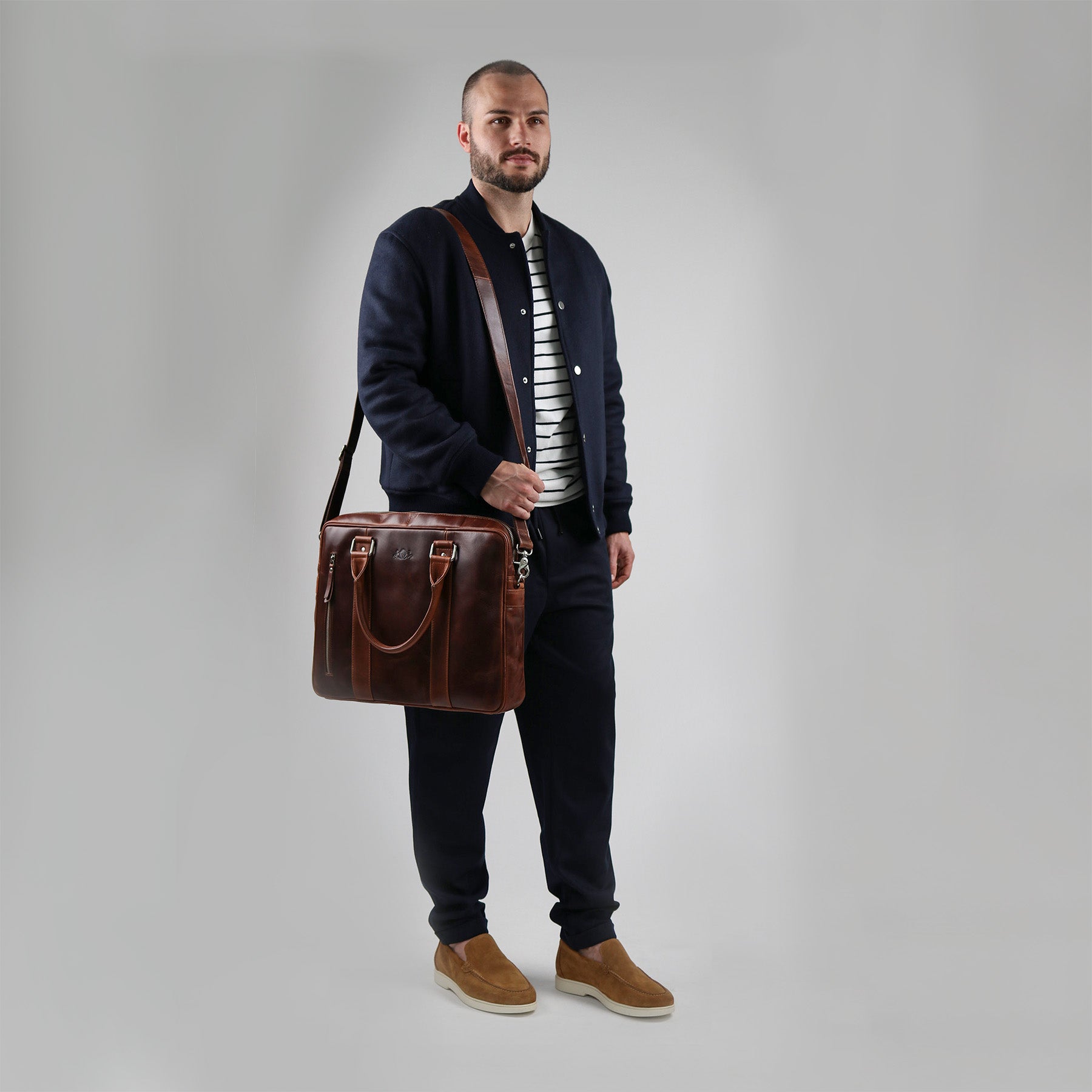 SID & VAIN Laptoptasche Leder STOKED braun-cognac 39385