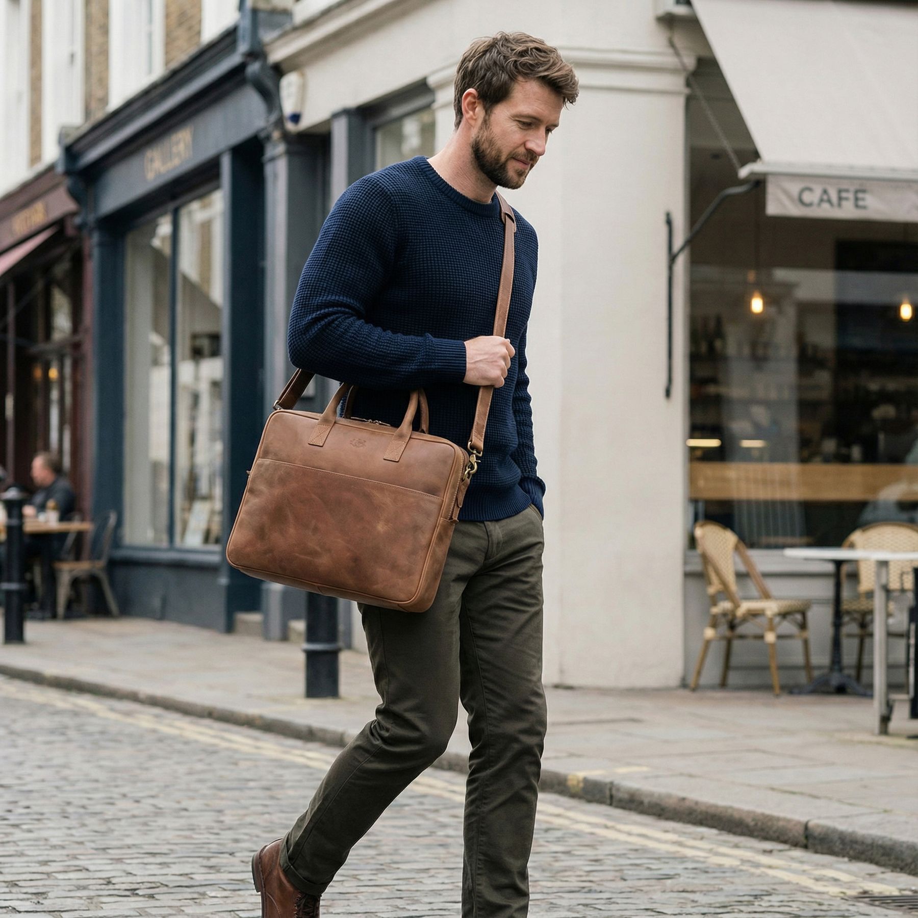 SID & VAIN Laptoptasche echt Leder 15" Zoll Laptop Aktentasche Herren Business-Tasche ADEN gross 50570