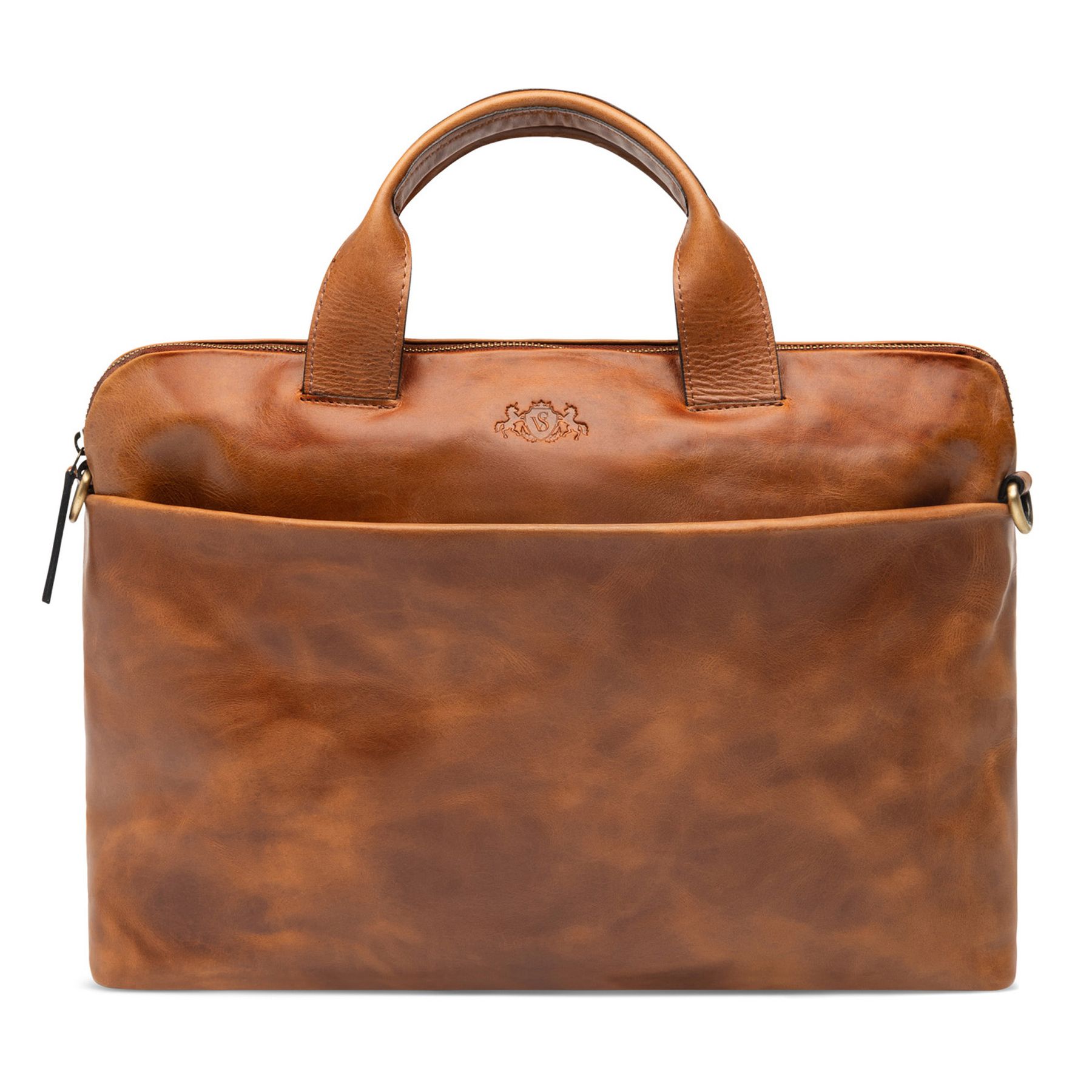 SID & VAIN Laptoptasche echt Leder 15" Zoll Laptop Umhängetasche Aktentasche Herren Business-Tasche hellbraun CARTER gross 50499