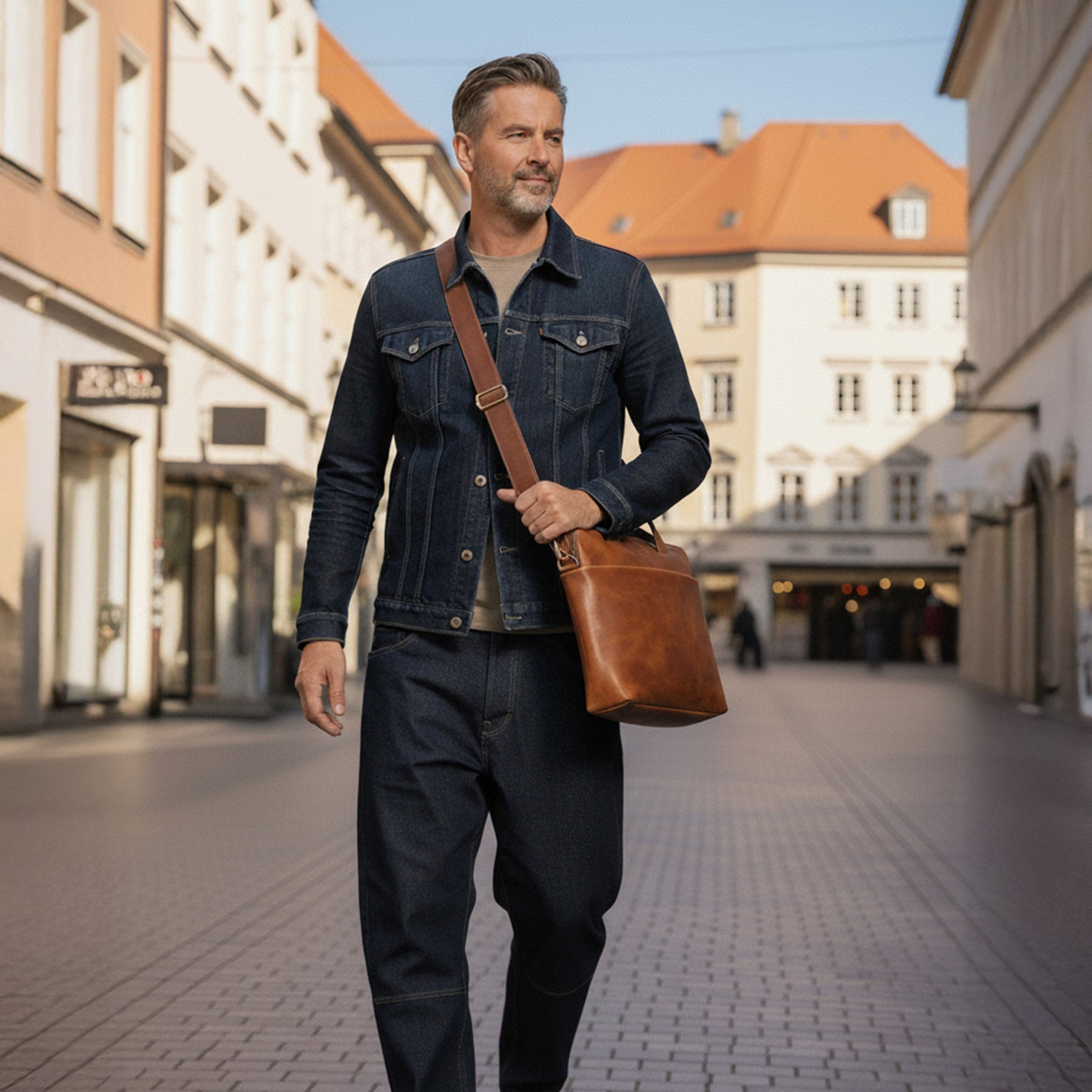 SID & VAIN Laptoptasche echt Leder 15" Zoll Laptop Umhängetasche Aktentasche Herren Business-Tasche hellbraun CARTER gross 50652