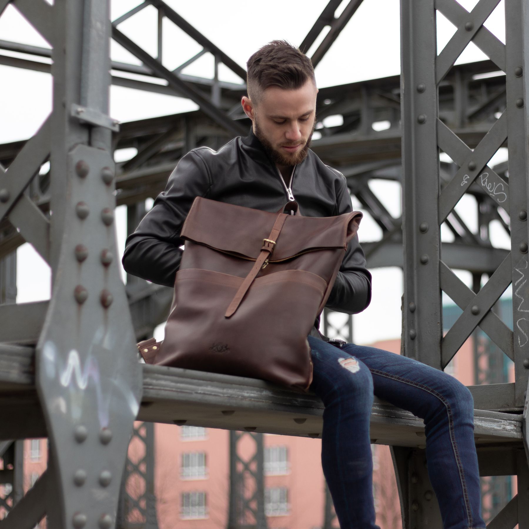 SID & VAIN Rucksack Leder XXL CLAY dark-brown 20855