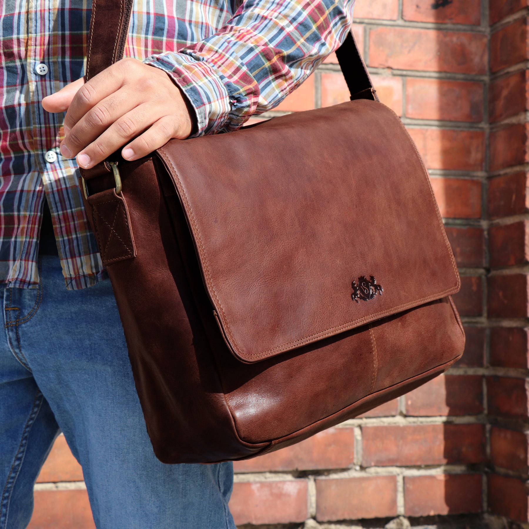 SID & VAIN Laptoptasche Leder Messenger Bag Leder XL SPENCER 41458