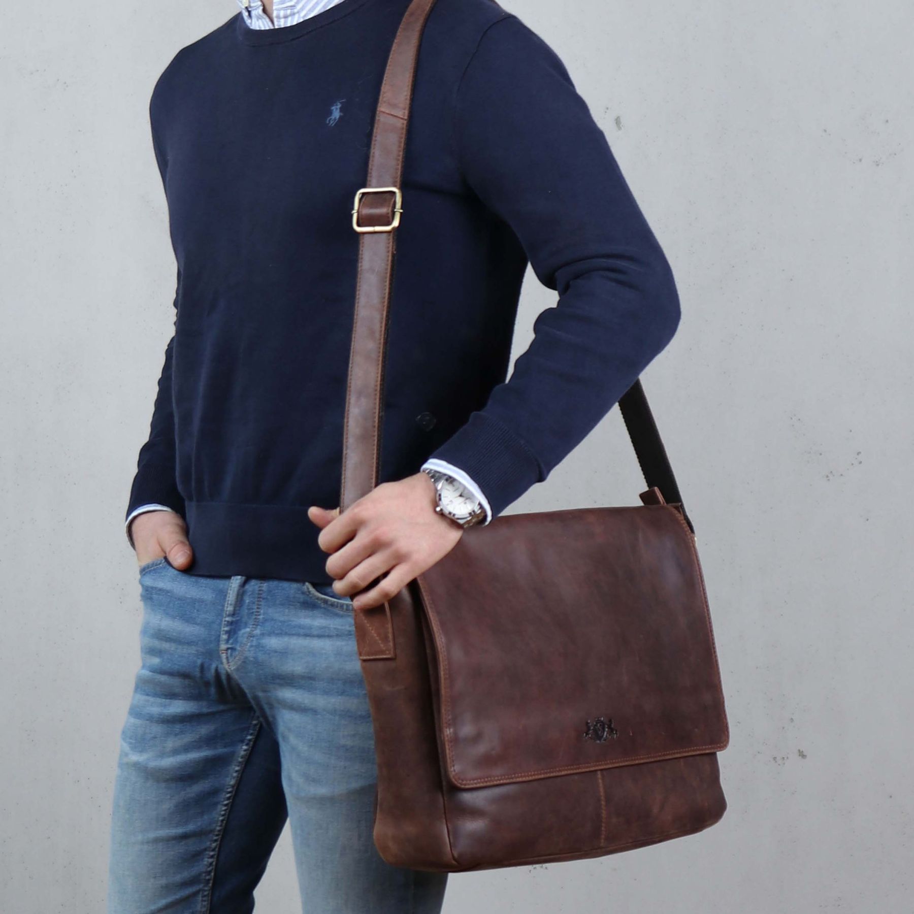 SID & VAIN Laptoptasche Leder Messenger Bag Leder SPENCER brown-retro 33061
