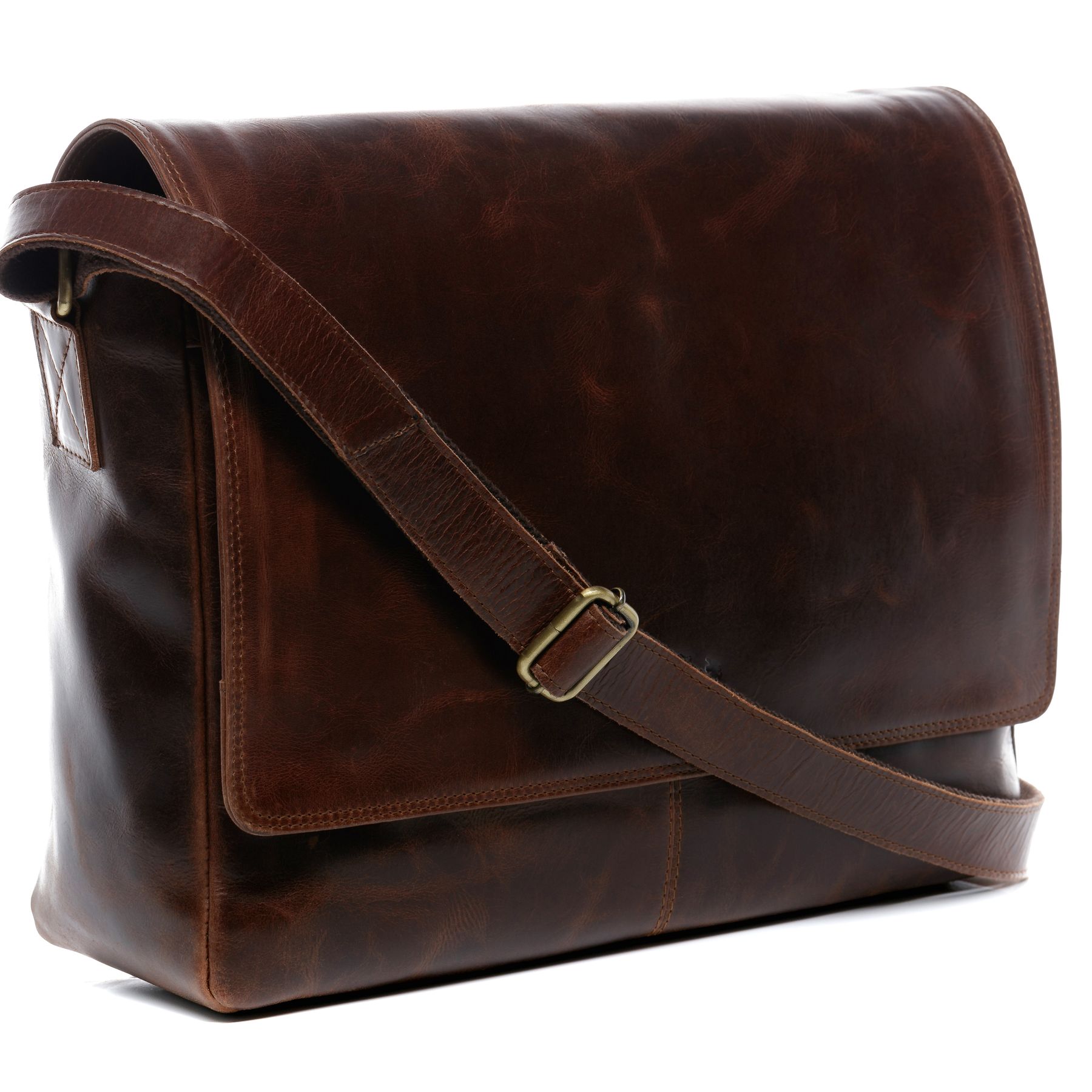 SID & VAIN Laptoptasche Leder Messenger Bag Leder XL SPENCER braun-cognac 16107