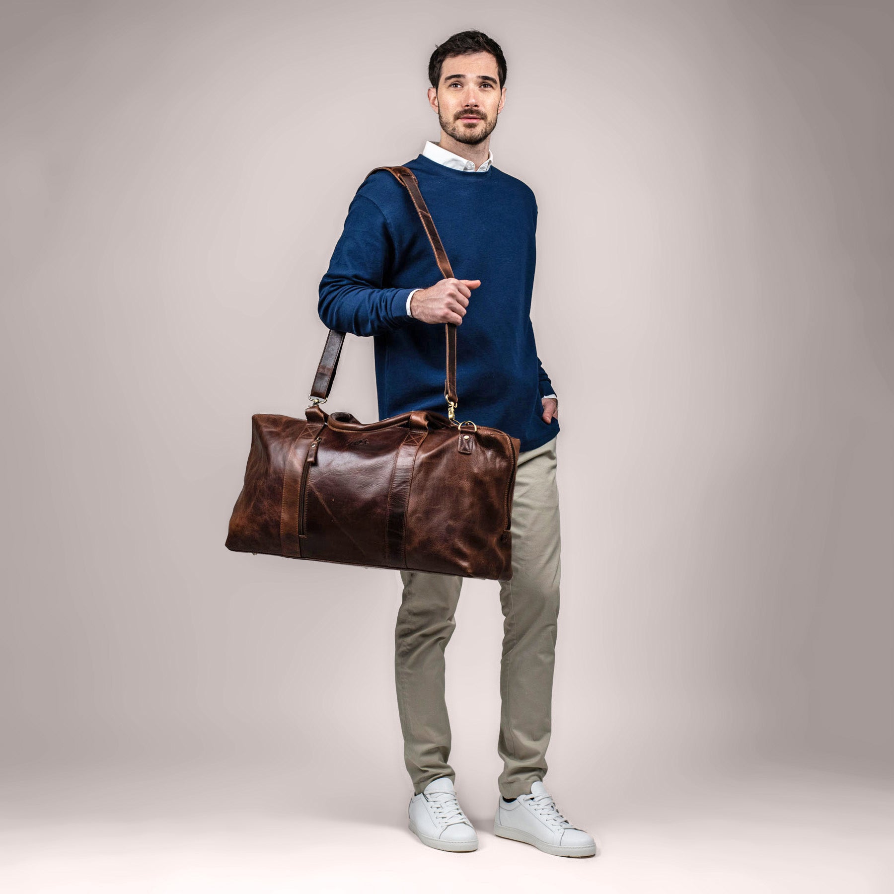 SID & VAIN Reisetasche Leder YALE ZIP braun Weekender 43059