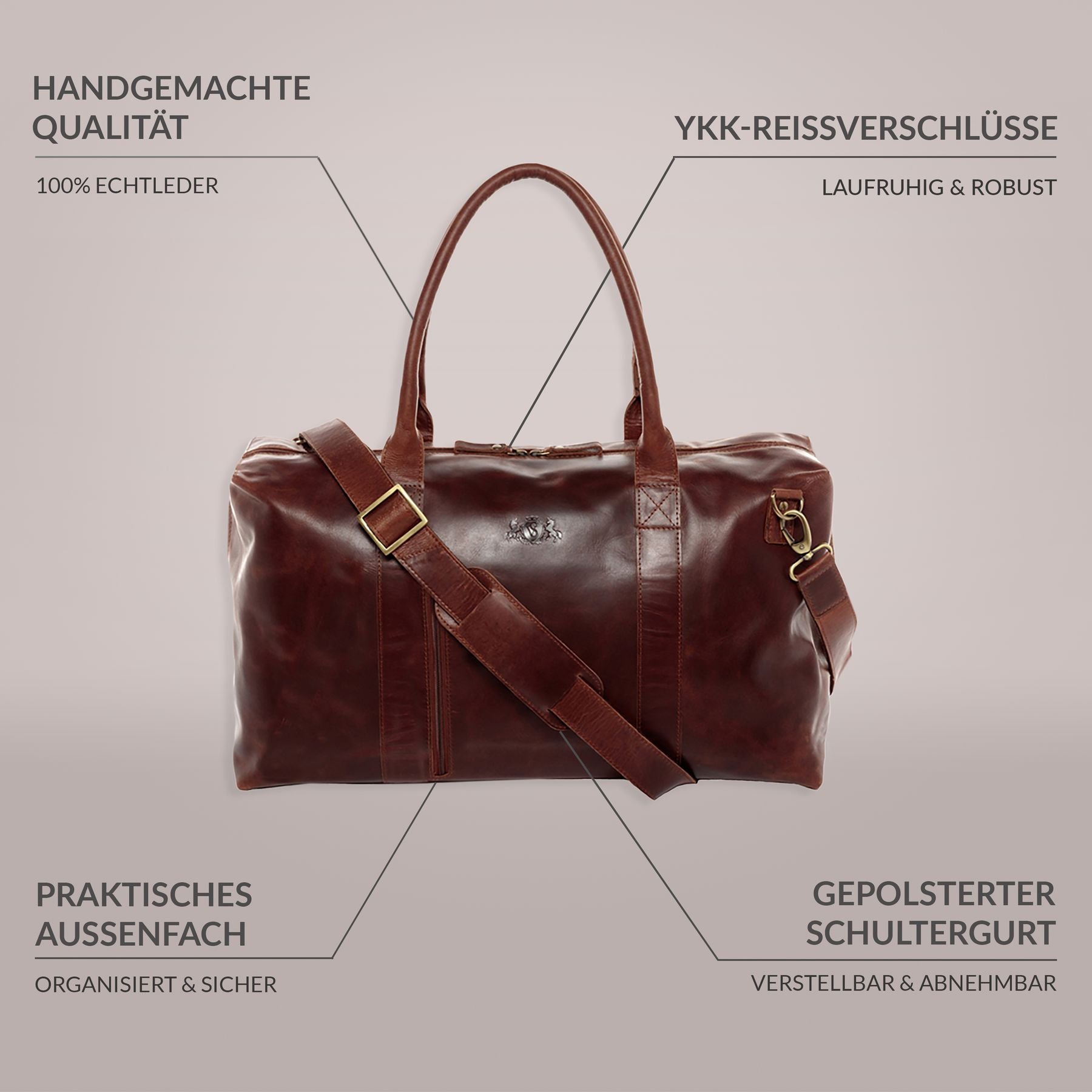 SID & VAIN travel bag YALE ZIP natural leather brown cognac sports bag travel bag