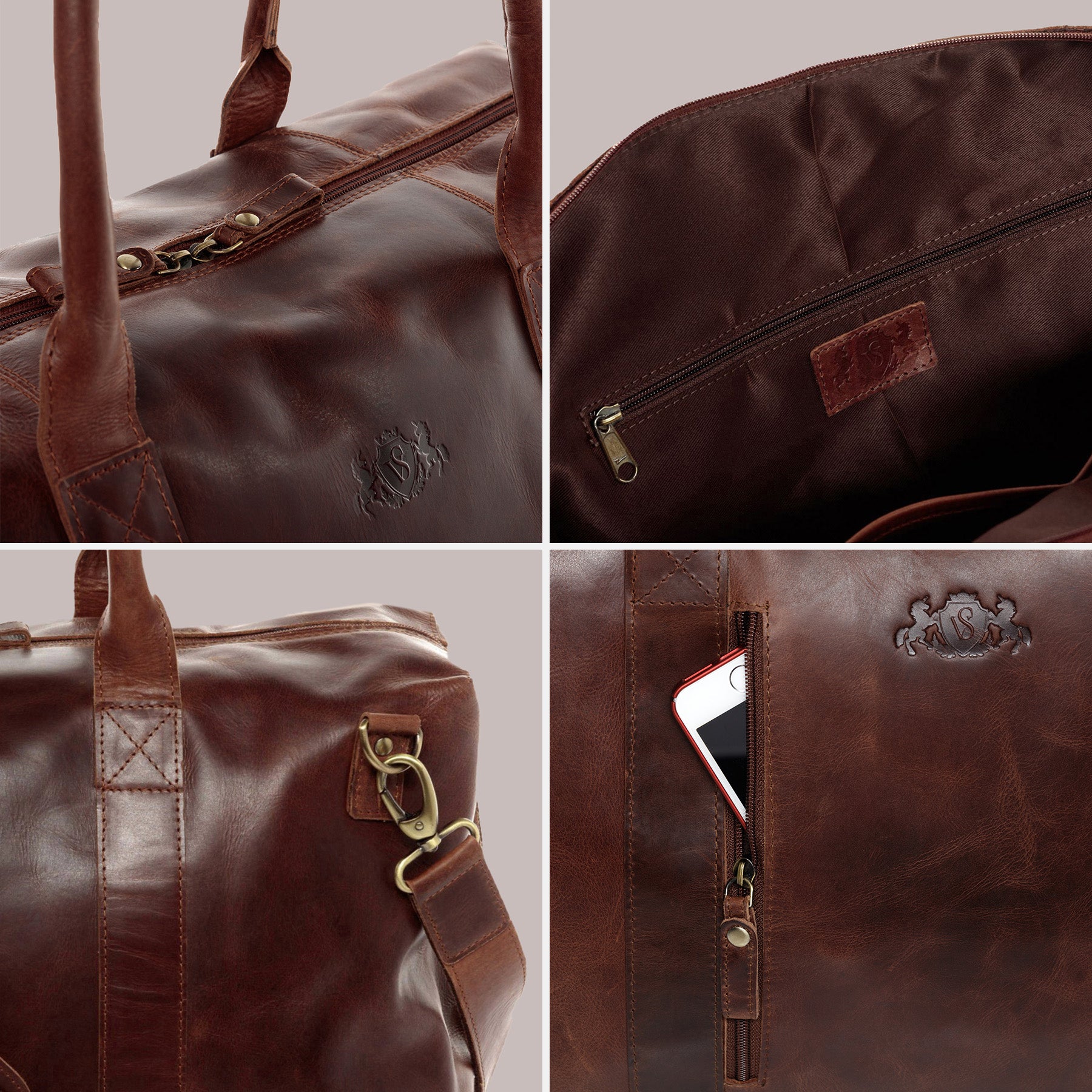 SID & VAIN Reisetasche Leder YALE ZIP braun Weekender 43062