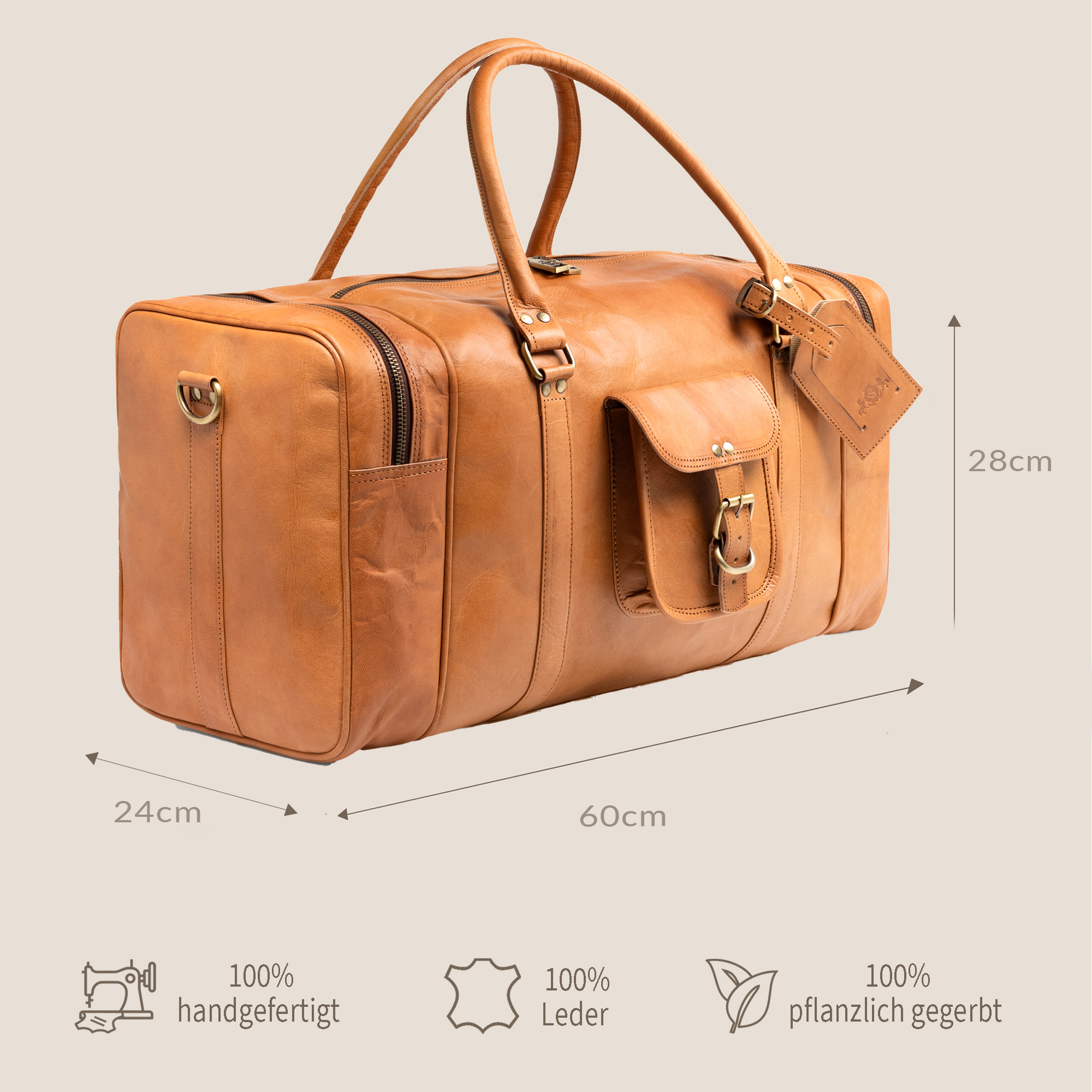 Reisetasche Ziegenleder hellbraun 60 cm