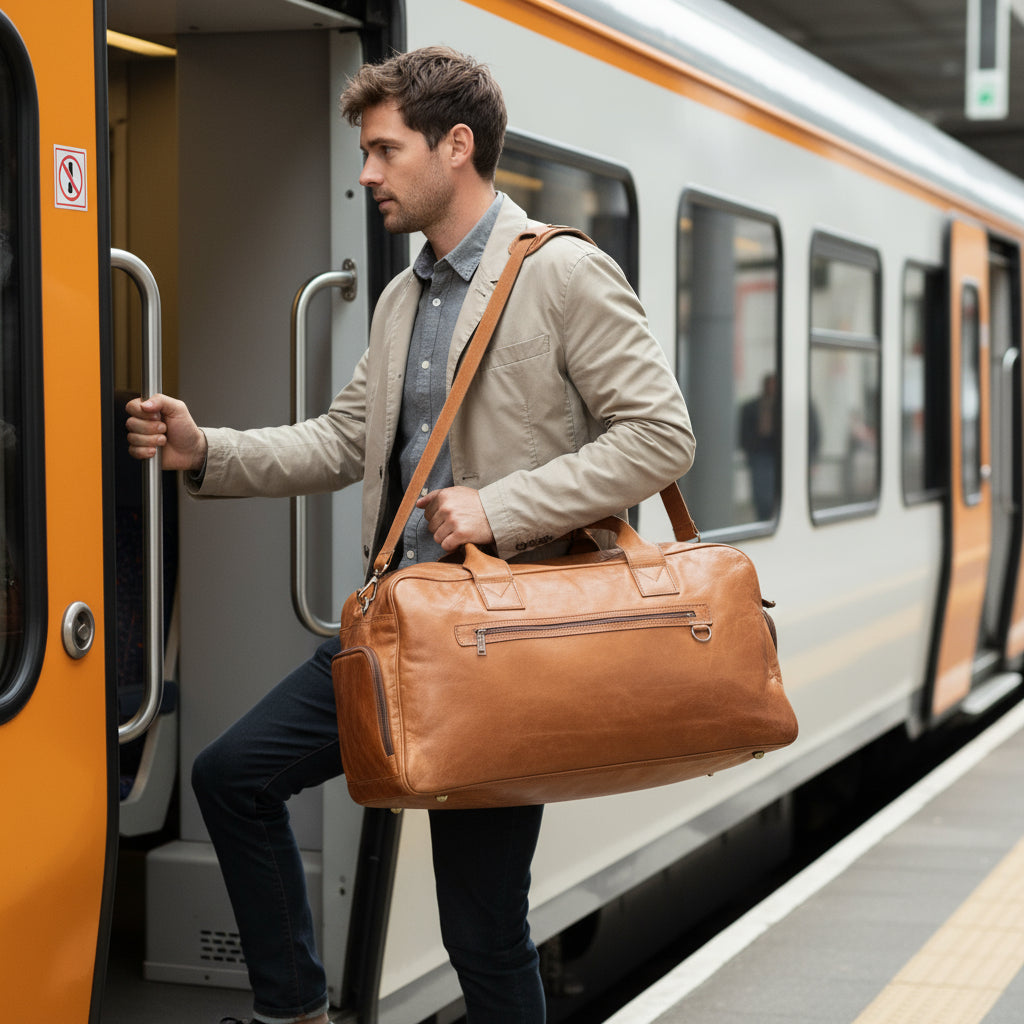 SID & VAIN Reisetasche mit Schuhfach echt Leder Weekender Handgepäck Sporttasche hellbraun BERLIN gross 50515