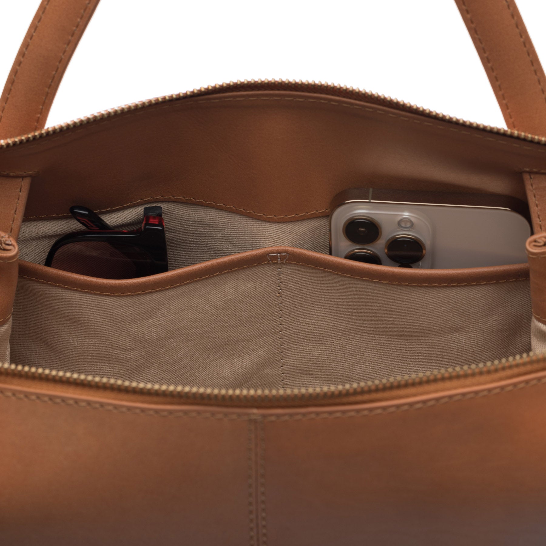 Schultertasche ATLANTA Glattleder braun