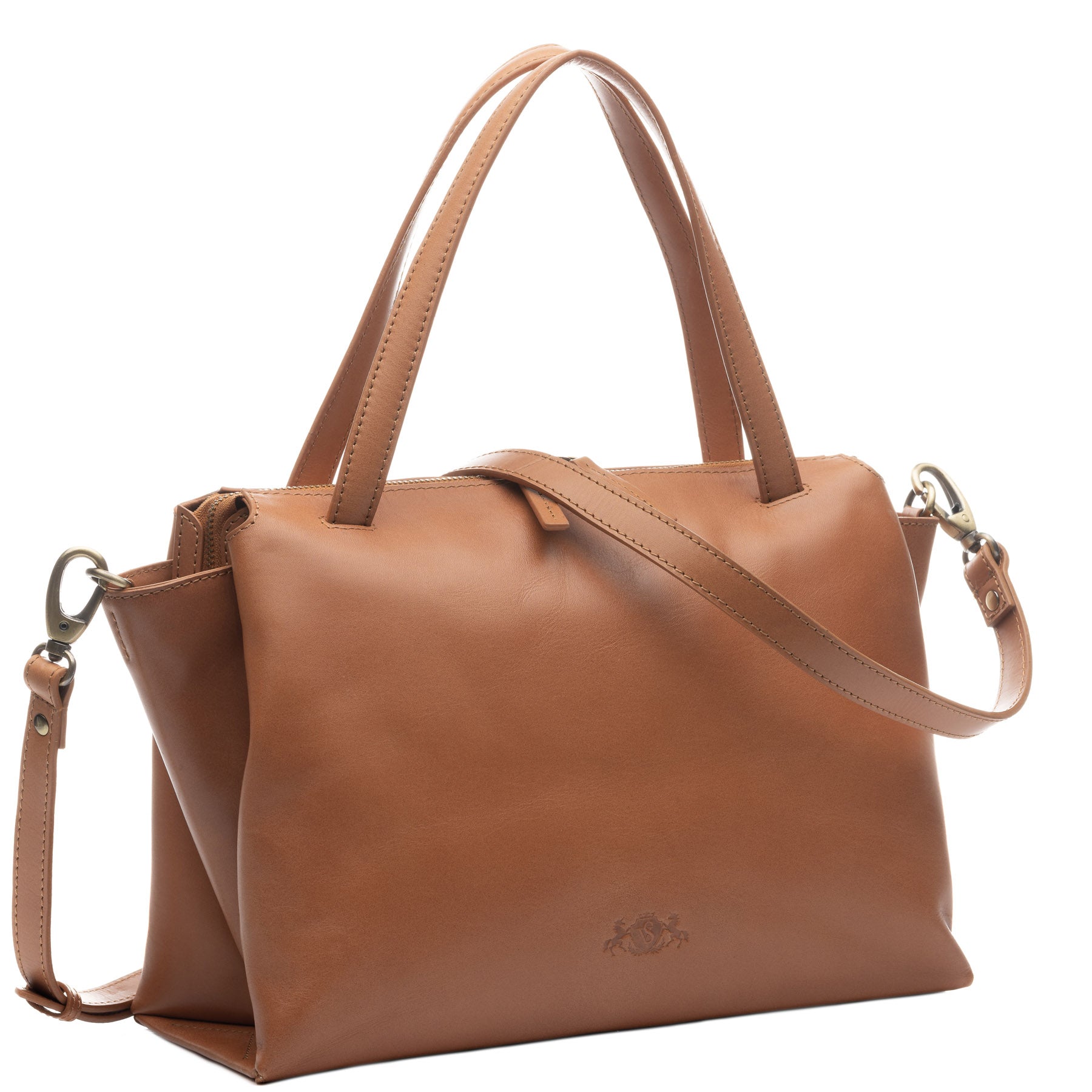 Schultertasche ATLANTA Glattleder braun