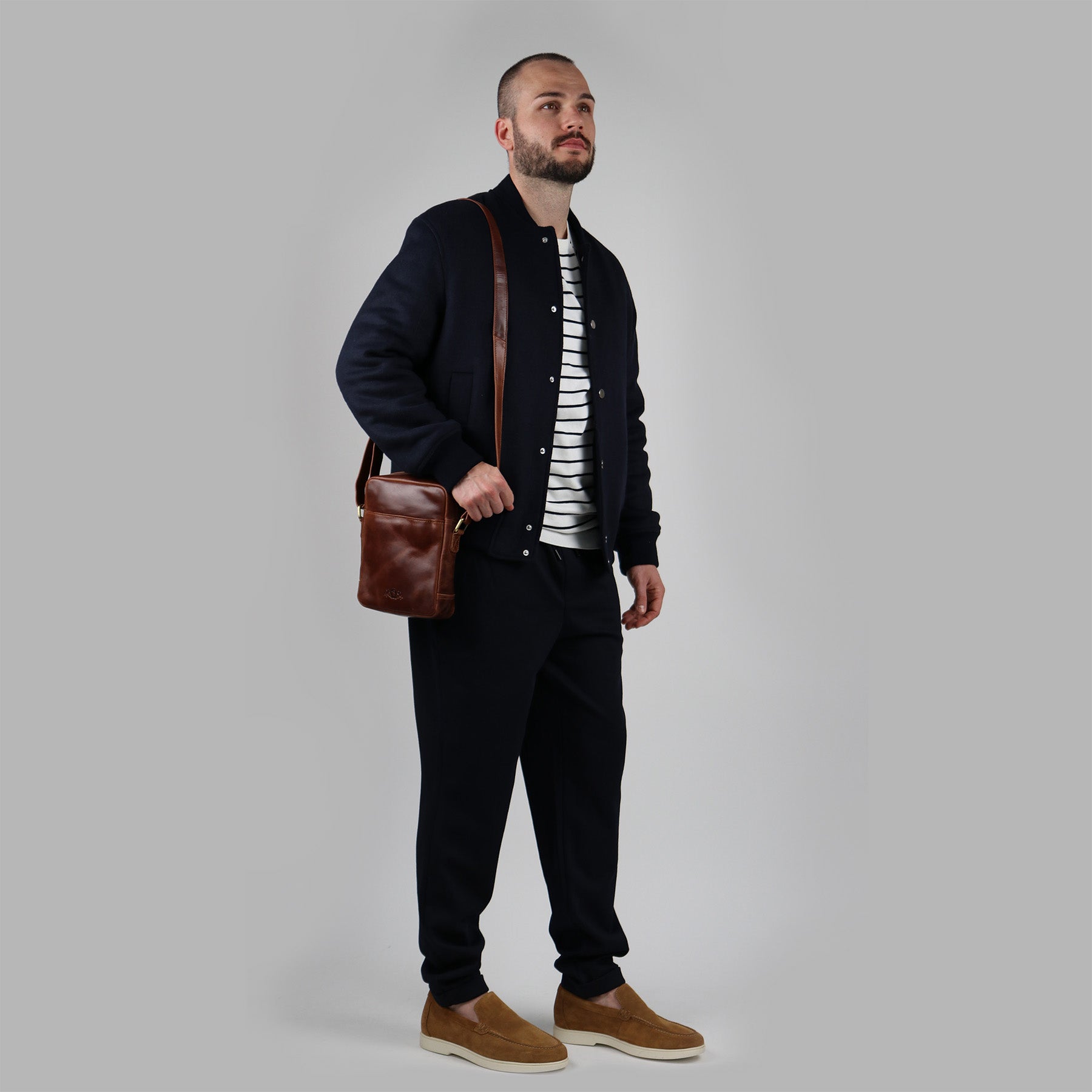 Schultertasche DUBLIN Natur-Leder