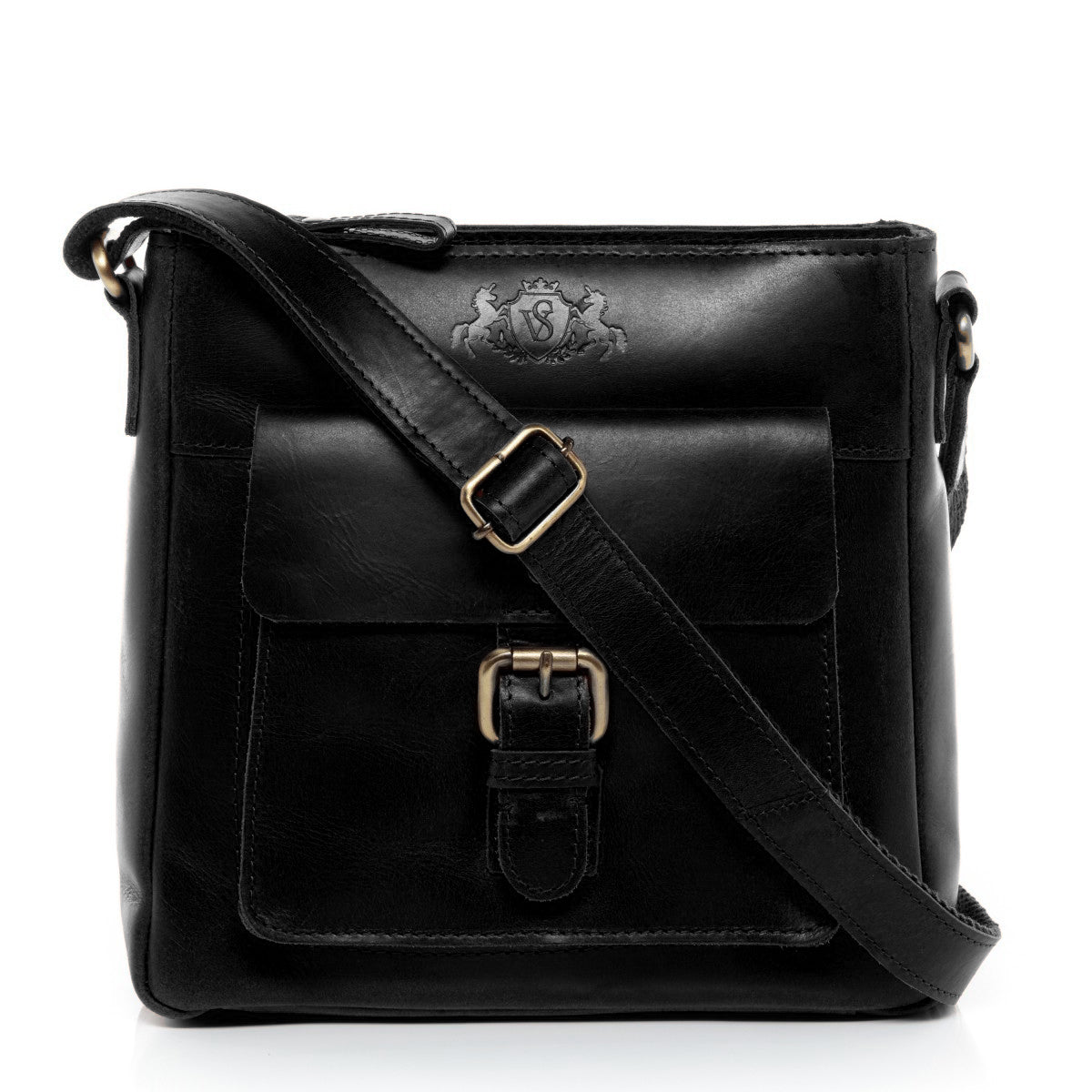 SID & VAIN Schultertasche Leder & Umhängetasche Leder klein YALE schwarz 22565