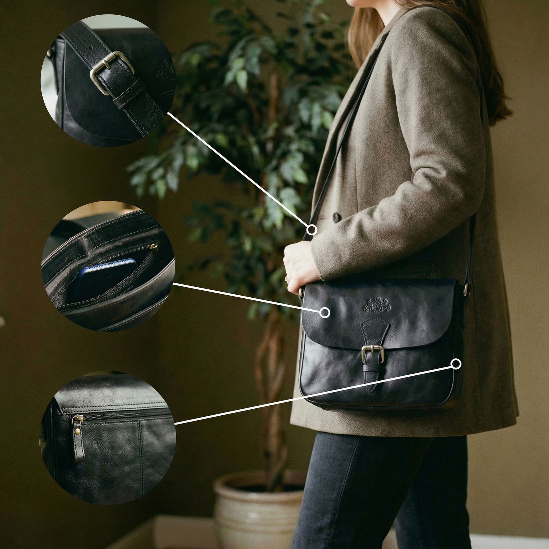 Umhängetasche YALE Natur-Leder Damen