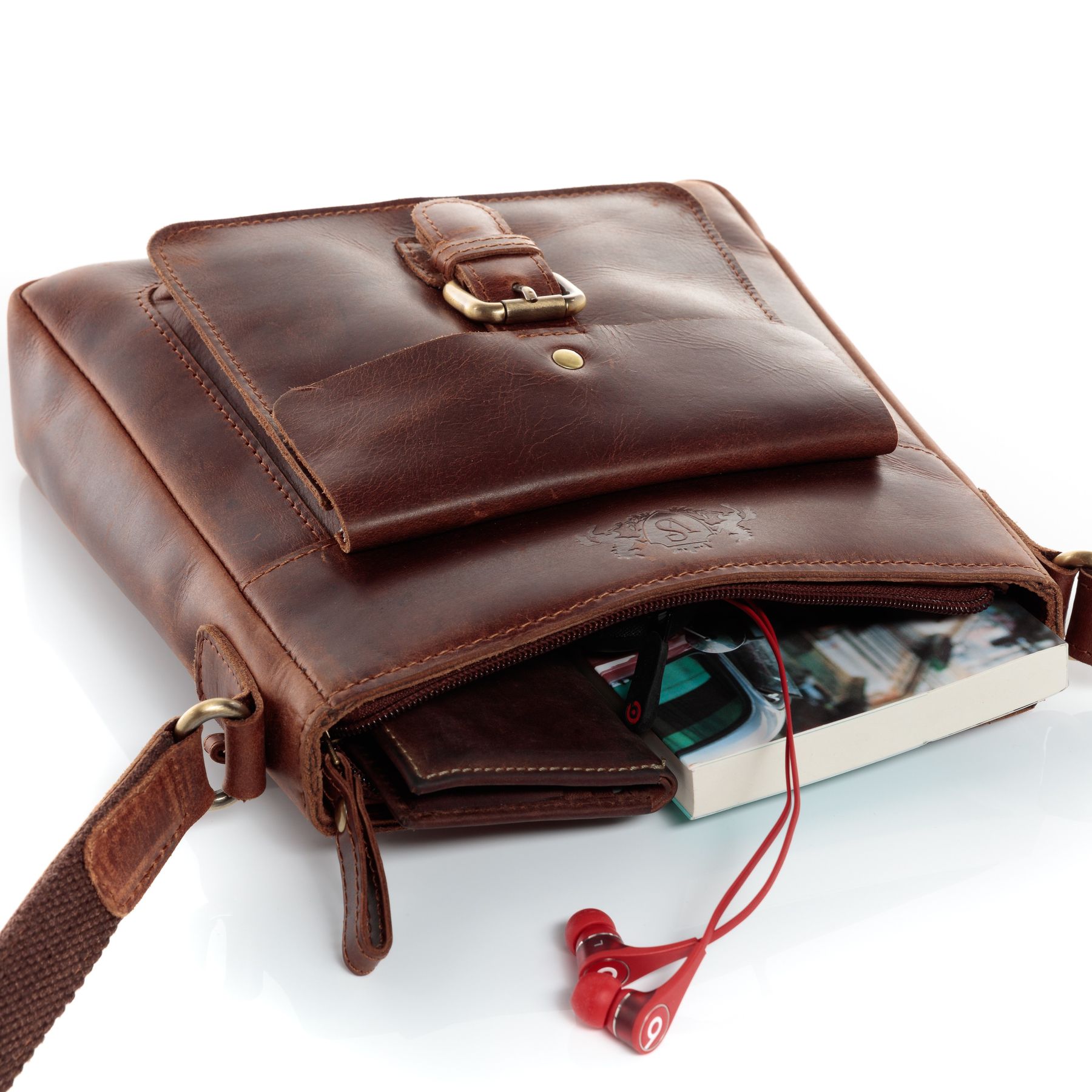 SID & VAIN Umhängetasche Leder klein YALE braun-cognac 13825