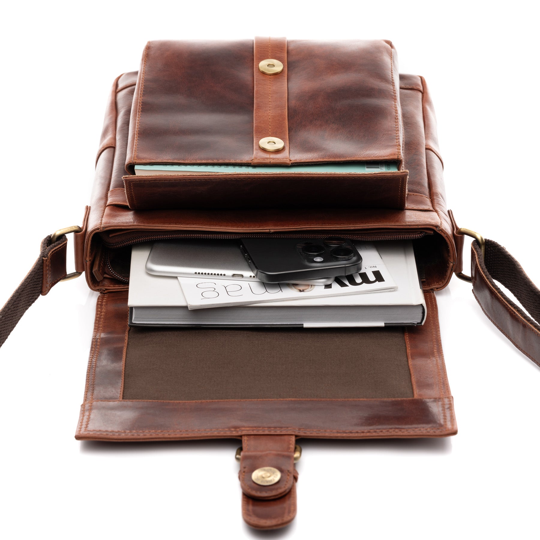 Schultertasche NICO Natur-Leder braun