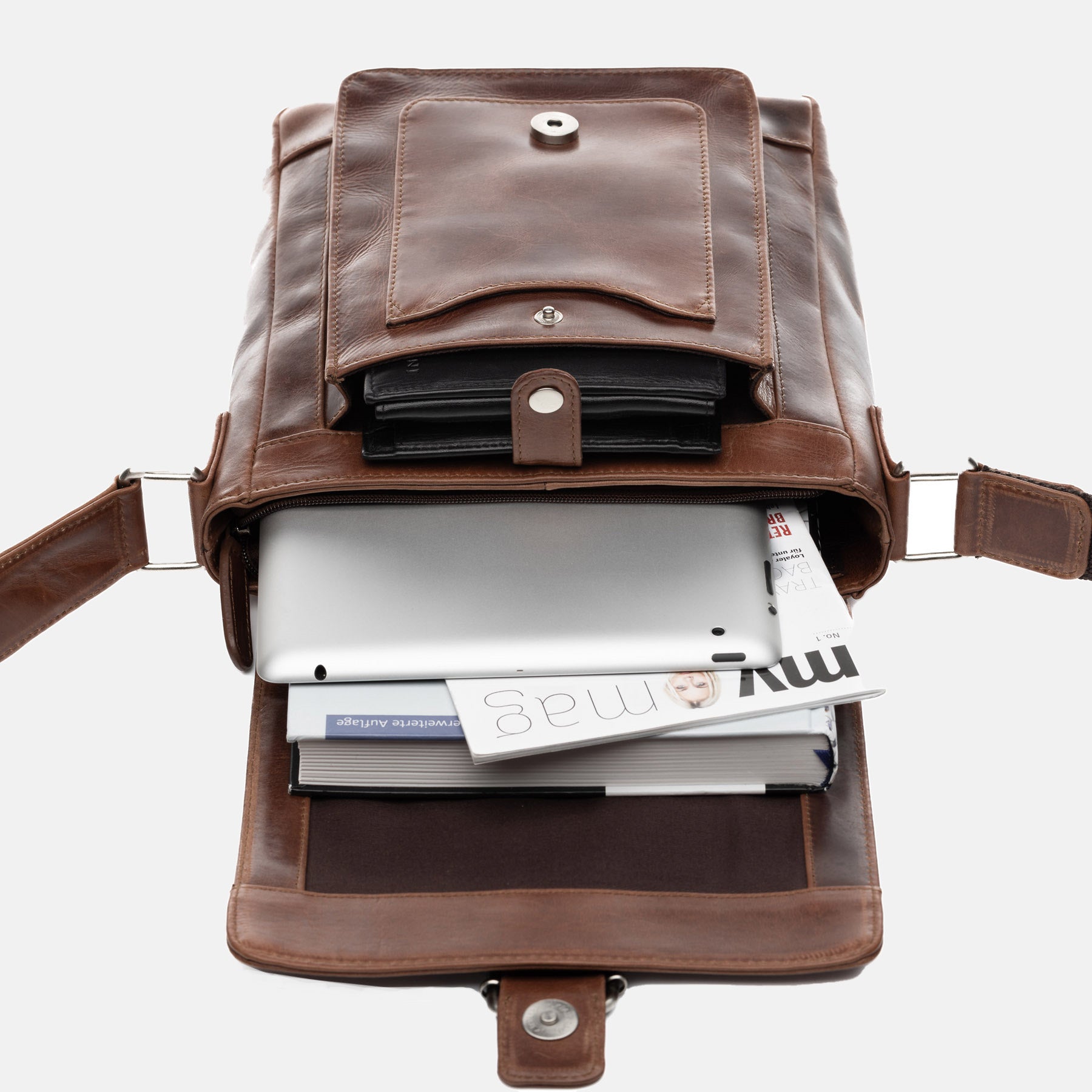 Schultertasche STOKED Natur-Leder braun