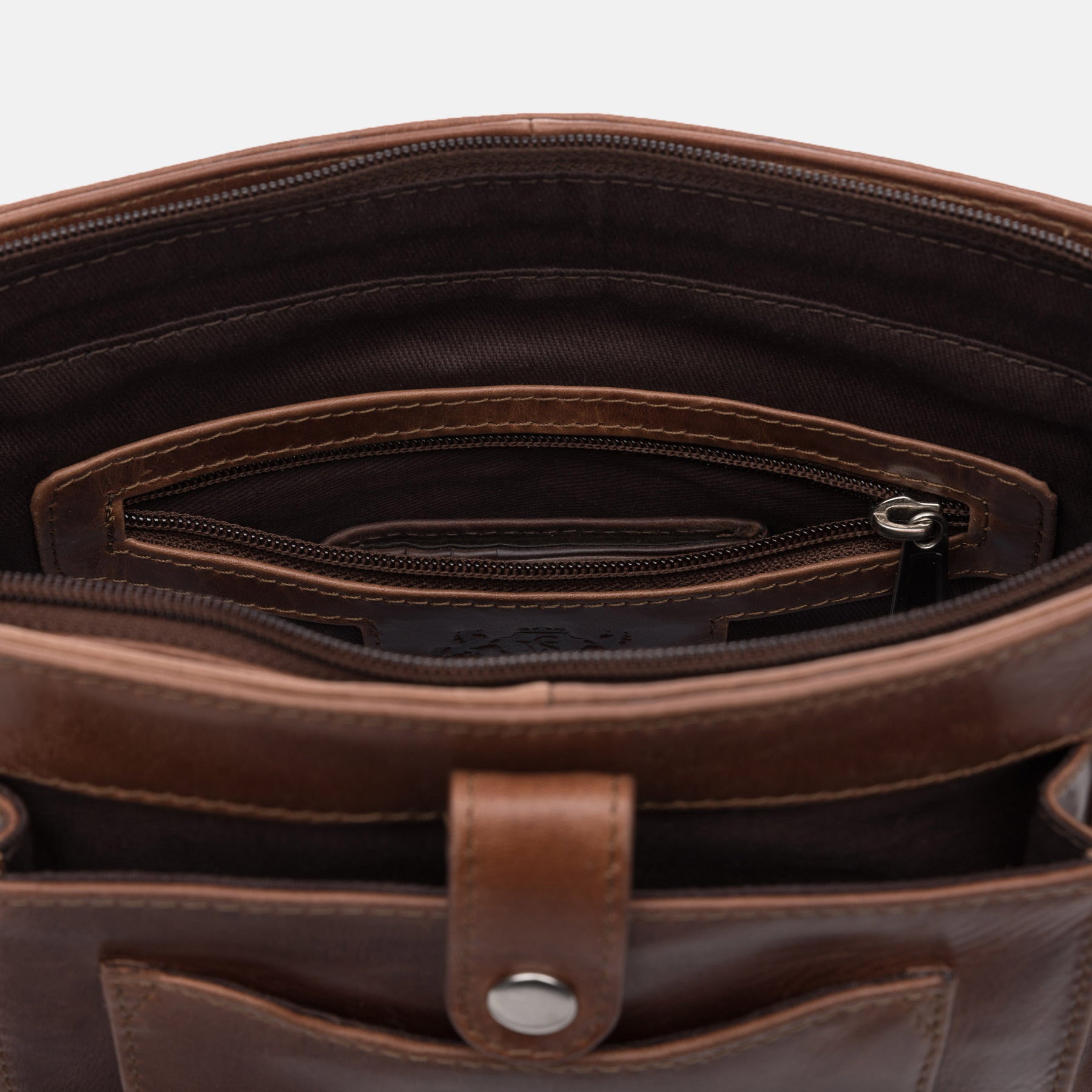 Schultertasche STOKED Natur-Leder braun