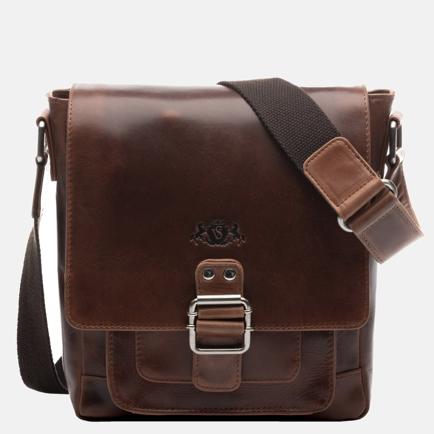 Schultertasche STOKED Natur-Leder braun