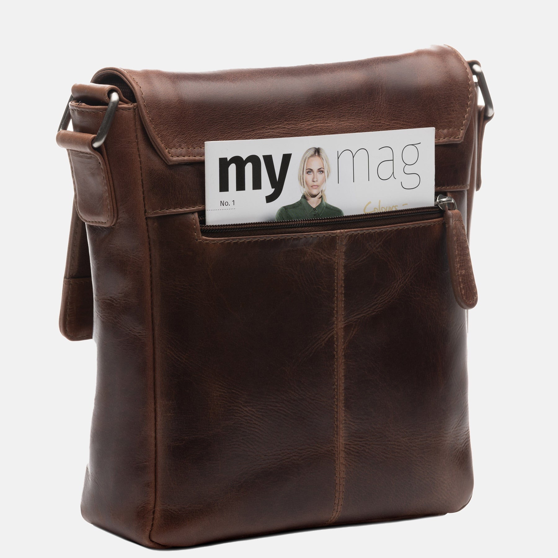 Schultertasche STOKED Natur-Leder braun