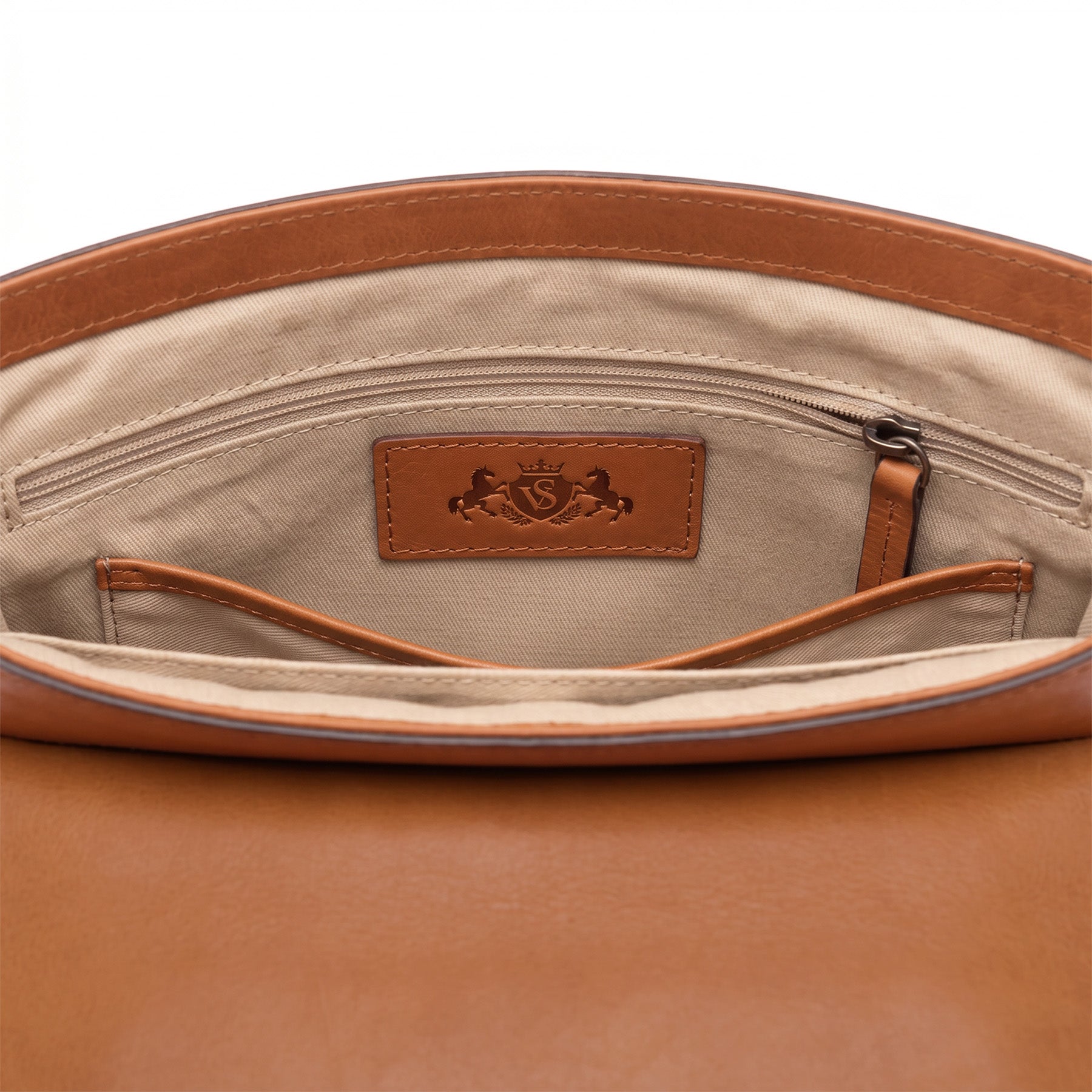 Graham Ledertasche Postbag hellbraun Innen Detail