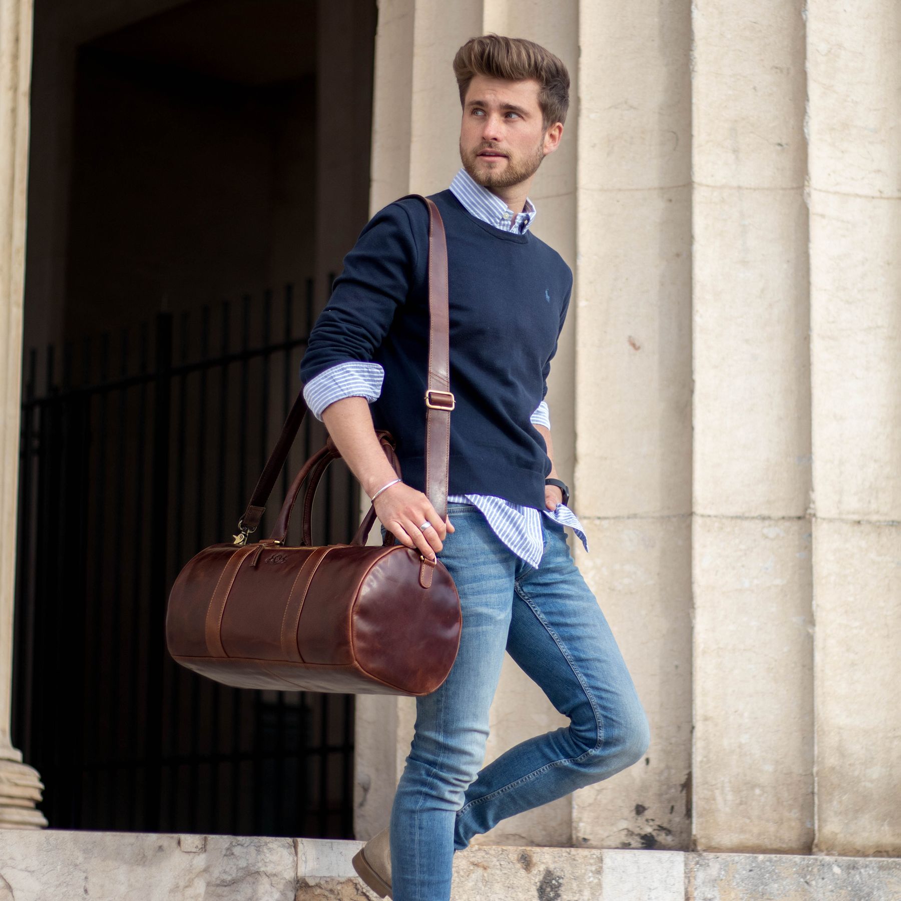 SID & VAIN Reisetasche Weekender Leder VANCOUVER brown-46-cm 28903