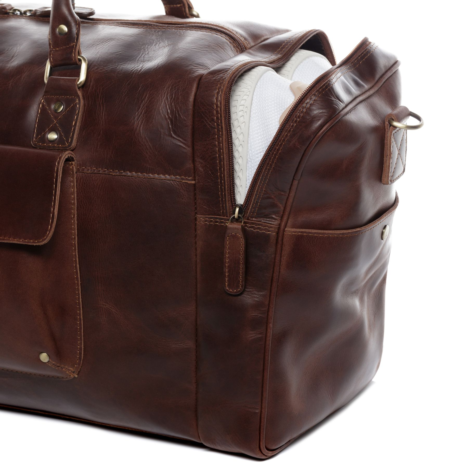 SID & VAIN Reisetasche Leder mit Schuhfach YALE braun-cognac 19704