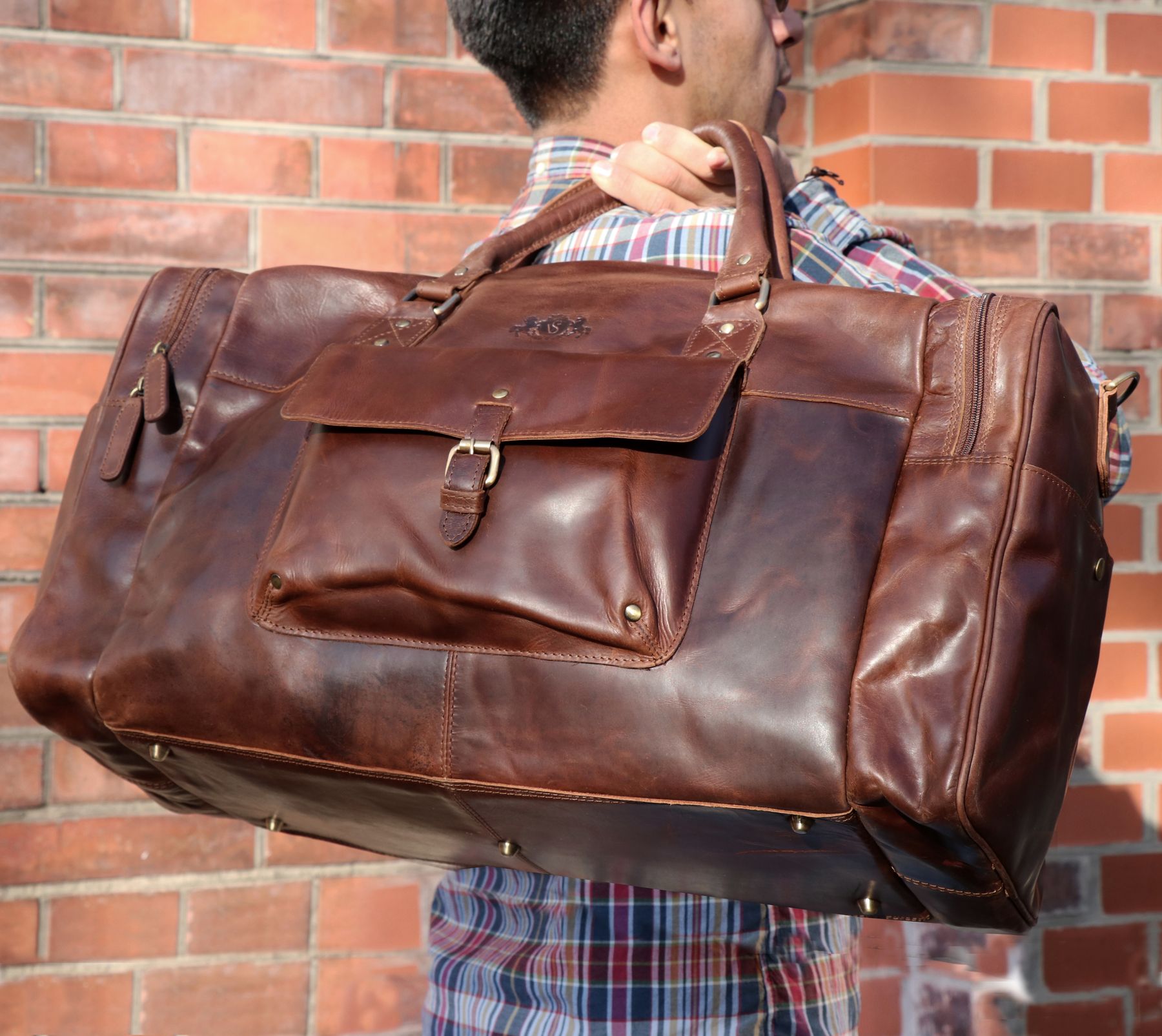 SID & VAIN Reisetasche Leder mit Schuhfach YALE braun-cognac 15303